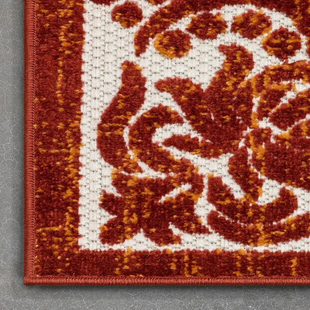 Arid Modern Medallion Persian Indoor/Outdoor Terracotta High-Low Rug、mySite、gigharbornorthrealestate