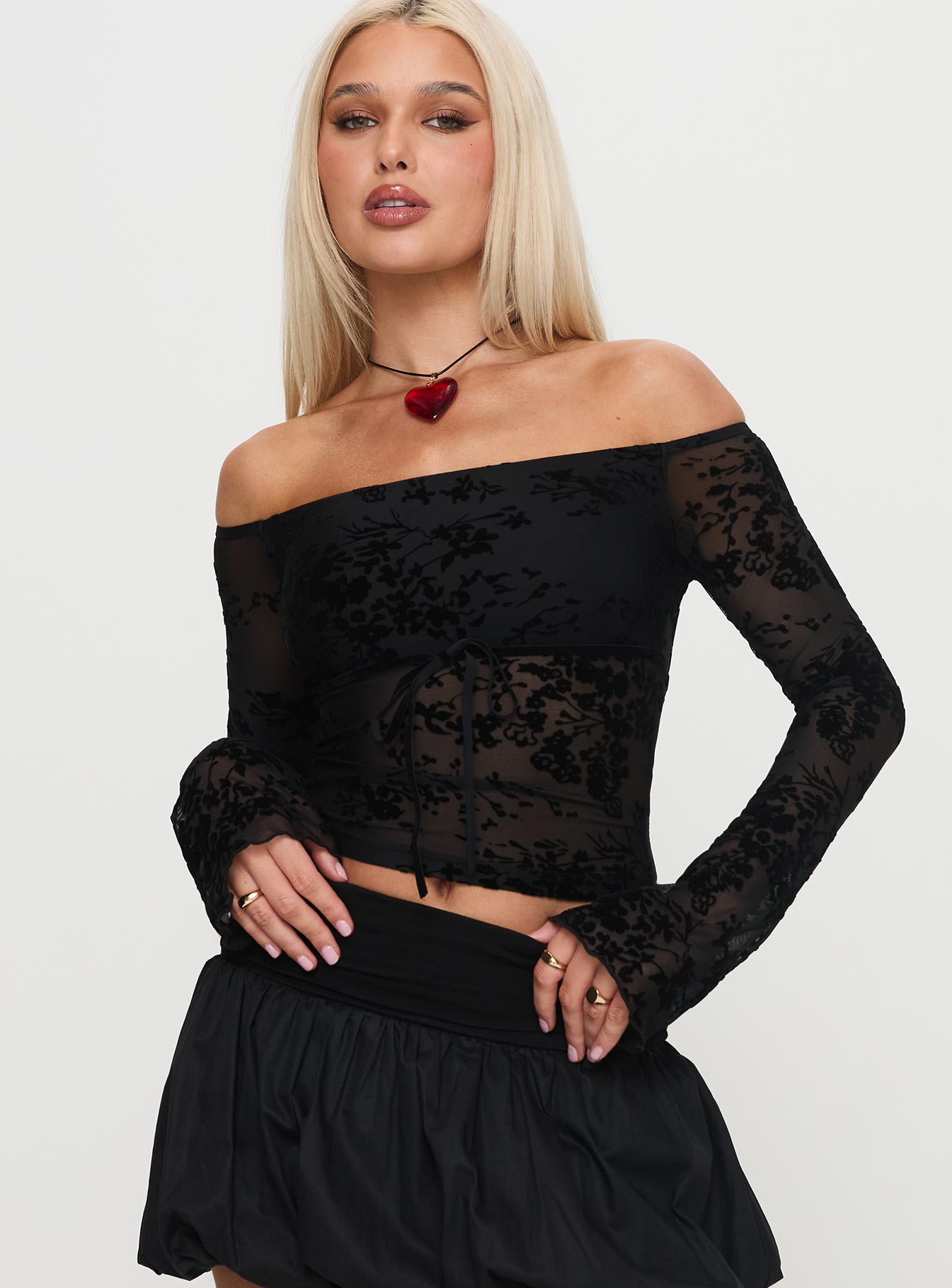 Dance For Me Off Shoulder Lace Top Black、mySite、solidvoid