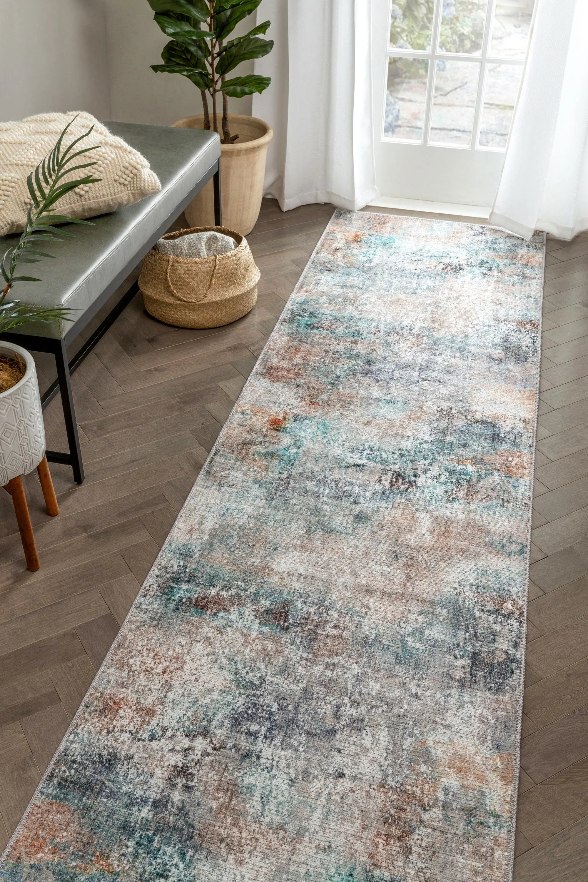 Amesti Machine Washable Light Blue Flat-Weave 5'3 x 7'3 Rug、mySite、gigharbornorthrealestate