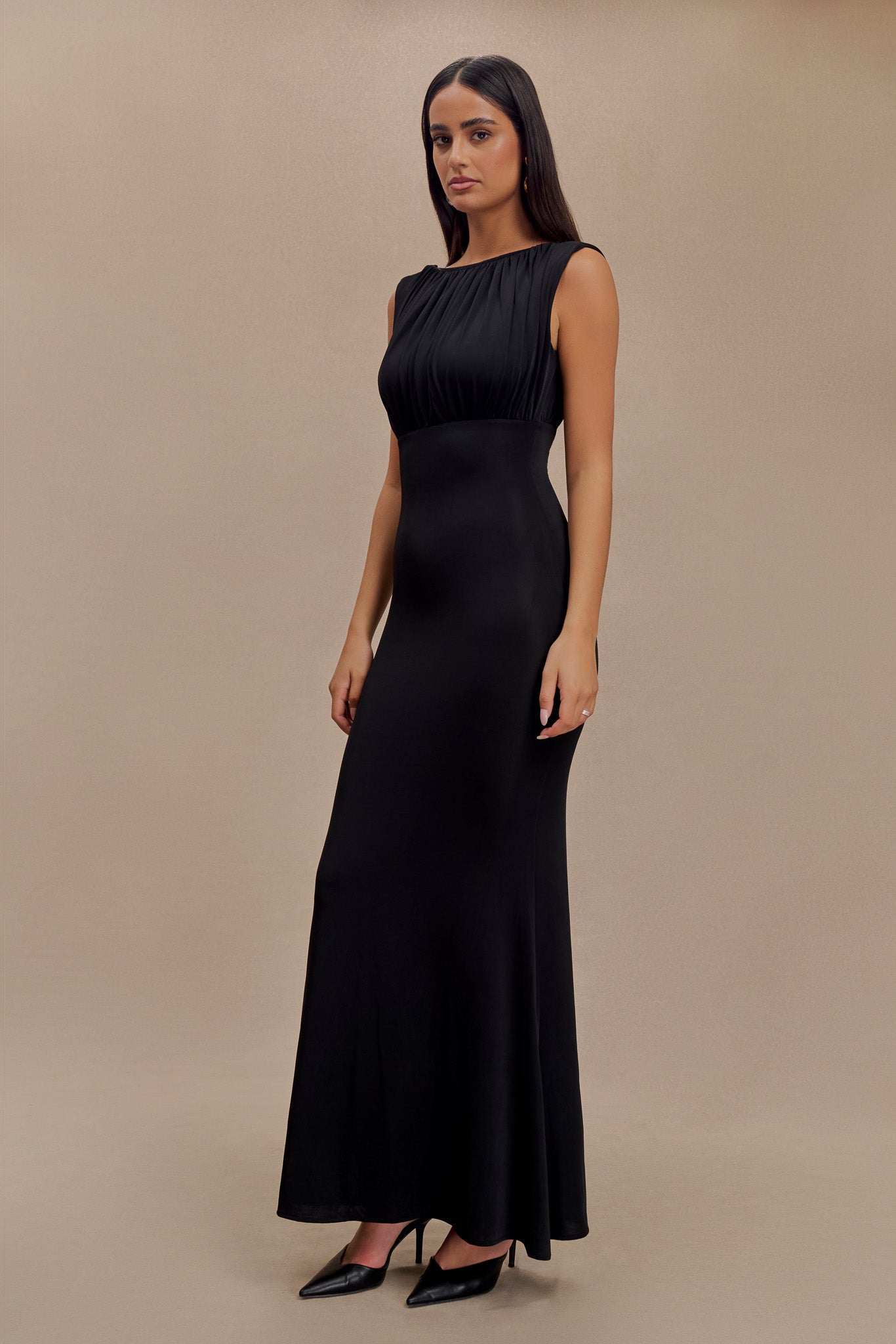 Malia Slinky Ruched Maxi Dress - Black、mySite、solidvoid
