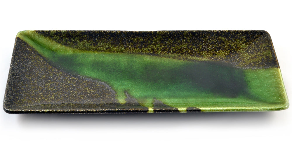 Iridescent Green Glazed Oblong Japanese Ceramic Plate - Large、mySite、topwebapps