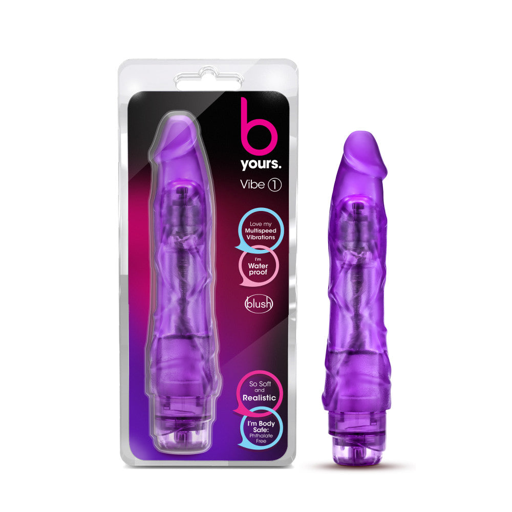 B Yours By Blush® | Vibe #1 Realistic Purple 9-Inch Long Vibrating Dildo、mySite、bottomscart