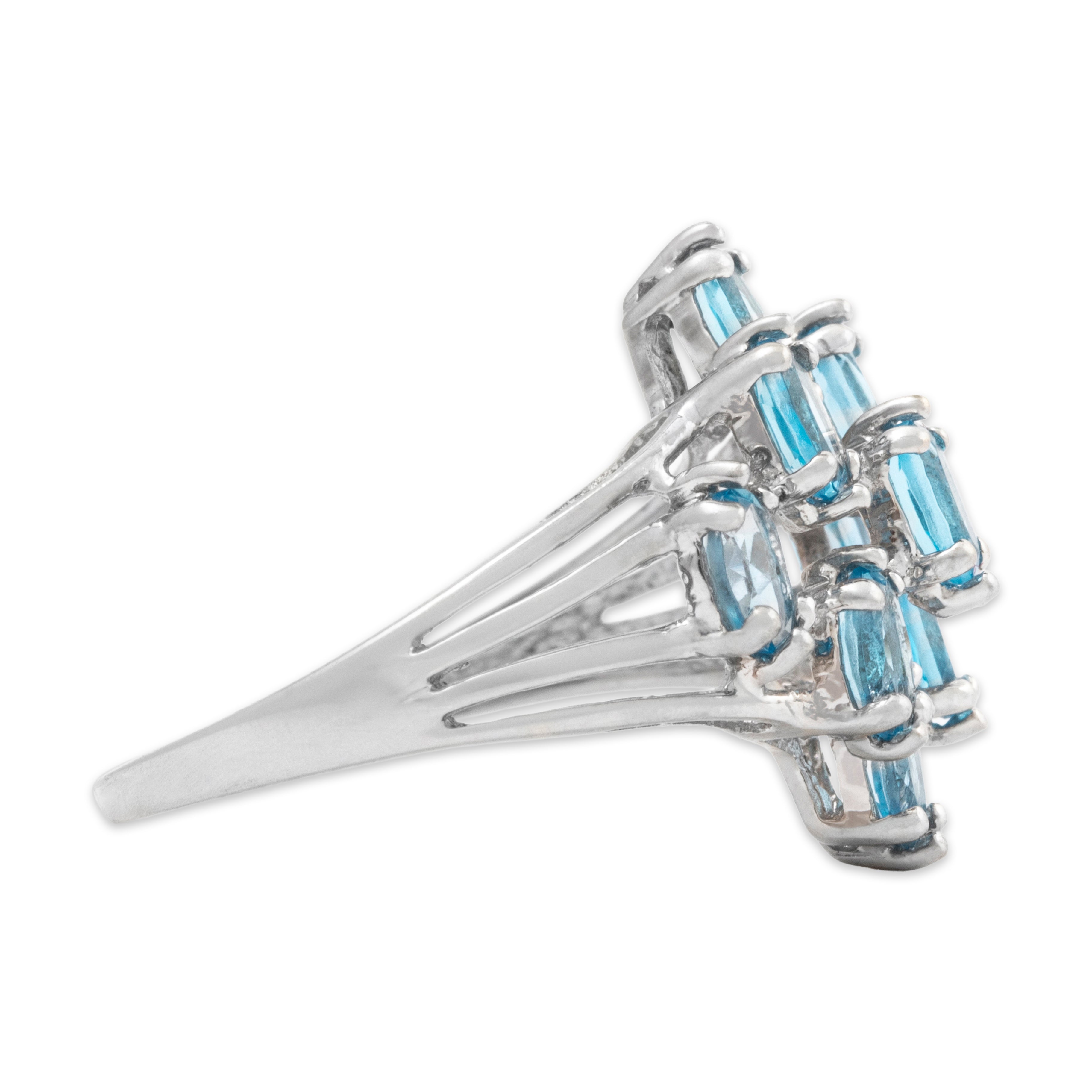 Vintage 10k White Gold 1.5ct Blue Topaz Marquise Cluster Cocktail Ring 8.50、mySite、hinf8tx79