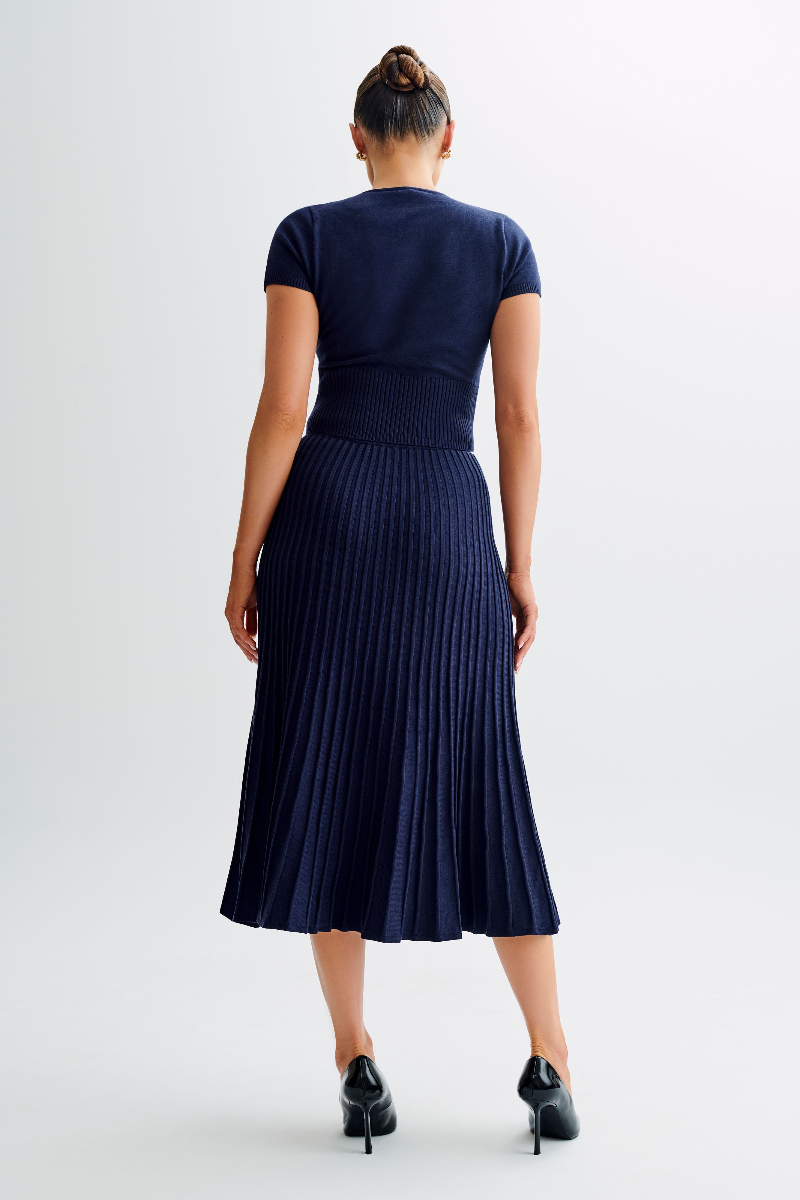 Jolene Rib Knit Midi Skirt - Navy、mySite、solidvoid