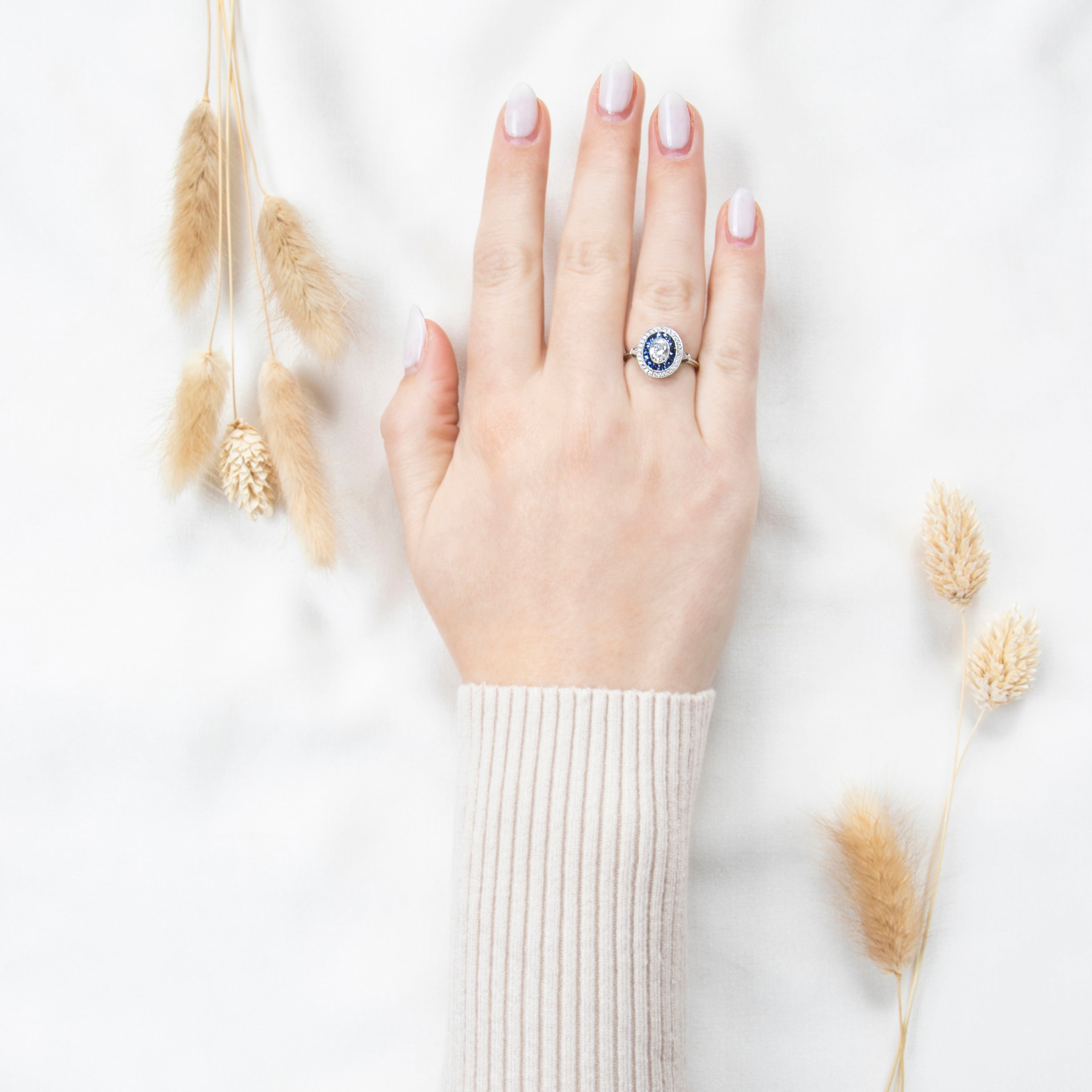 Abbott & Oaks Platinum .5ct Diamond Sapphire Halo Of Lights Ring 6.25、mySite、hinf8tx79