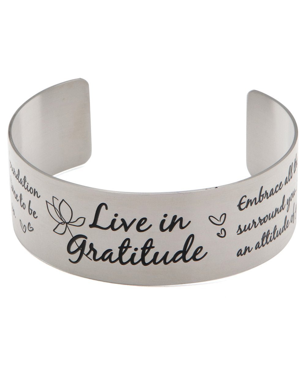 Live in Gratitude Stainless Steel Adjustable Inspirational Cuff Bracelet、mySite、topwebapps