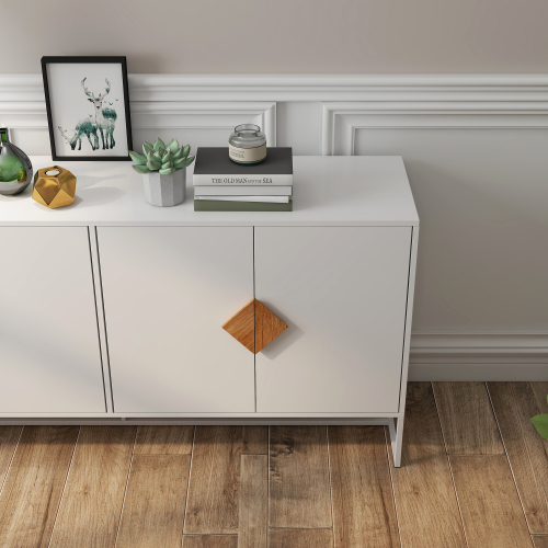 Solid wood square shape handle 2 doors sideboard、、casual