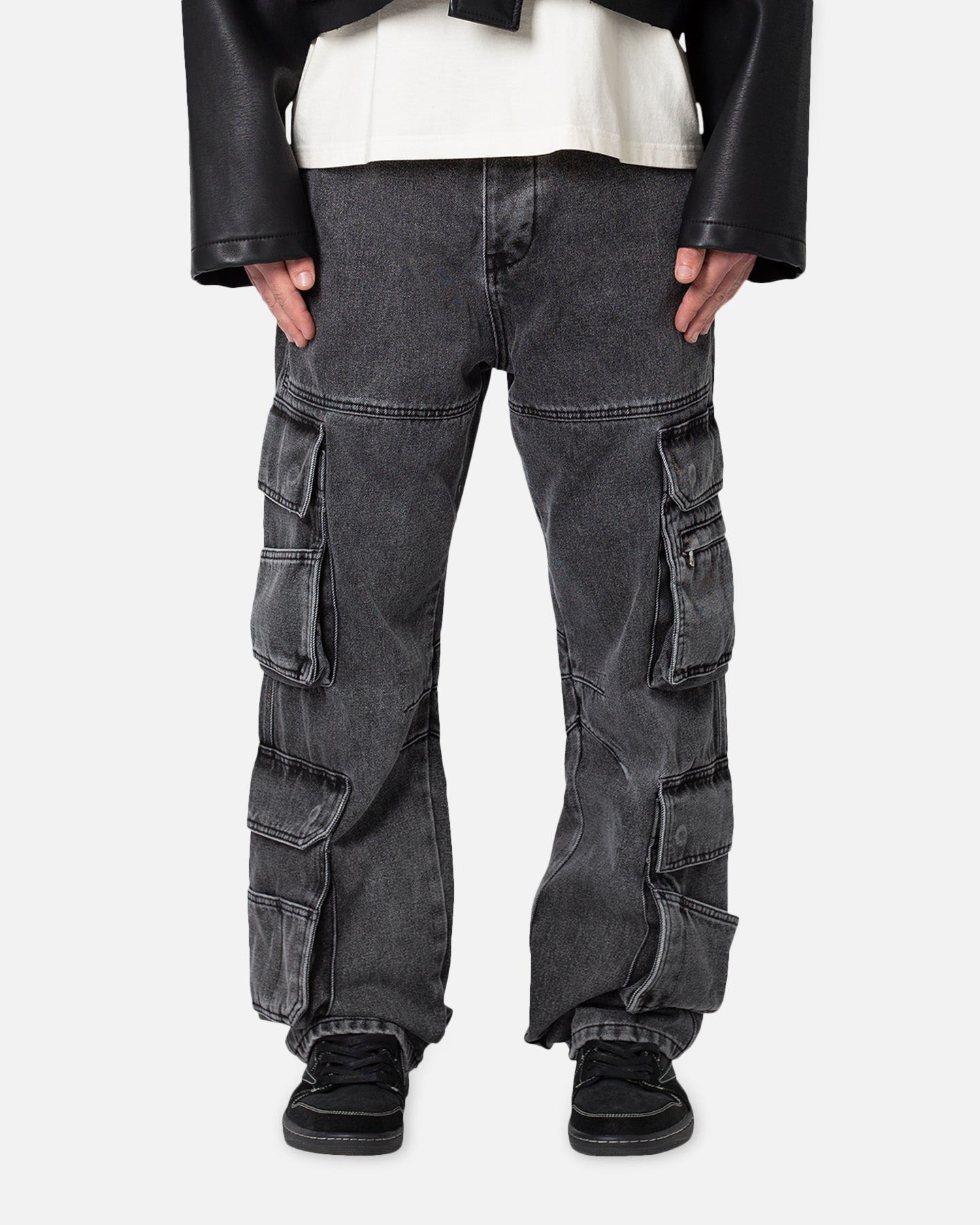 MNML Baggy Rave Cargo Denim Jeans Washed Black、mySite、zt4zffjzw