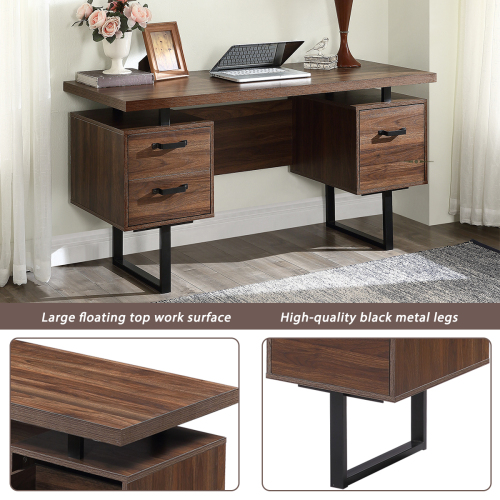 Home Office Computer Desk with Drawers/Hanging Letter-size Files, 59 inch Writing Study Table with Drawers、、casual
