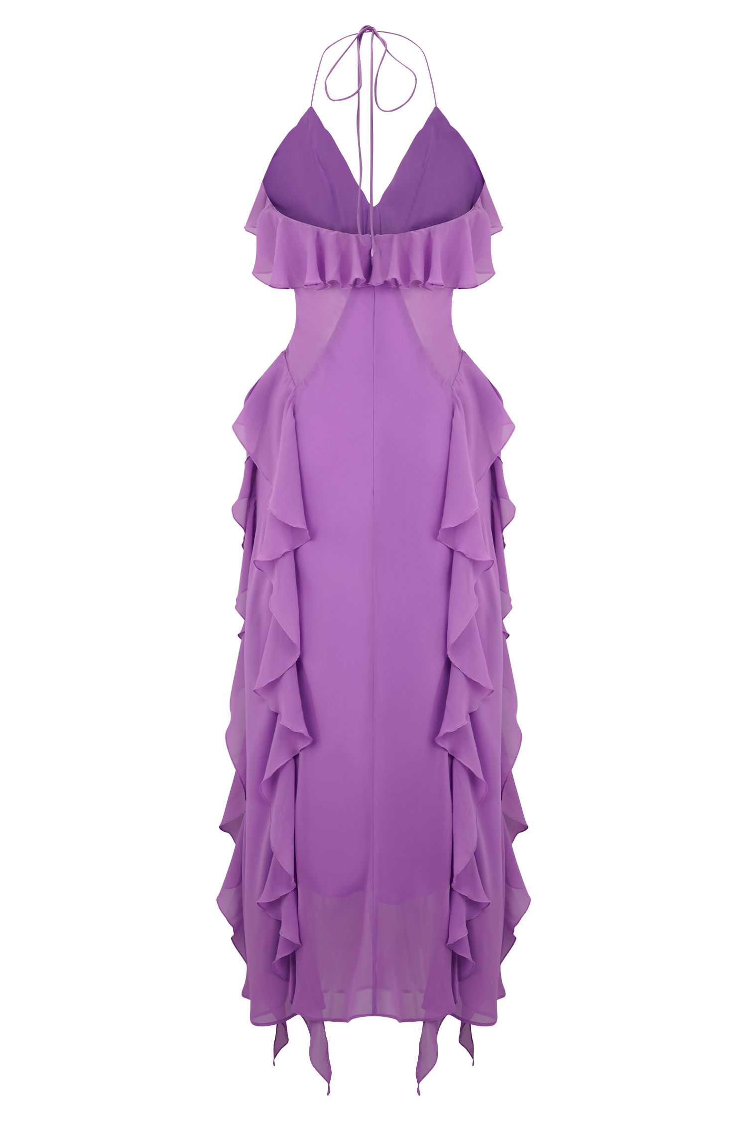 Aleyna Chiffon Ruffle Midi Dress - Purple、mySite、solidvoid
