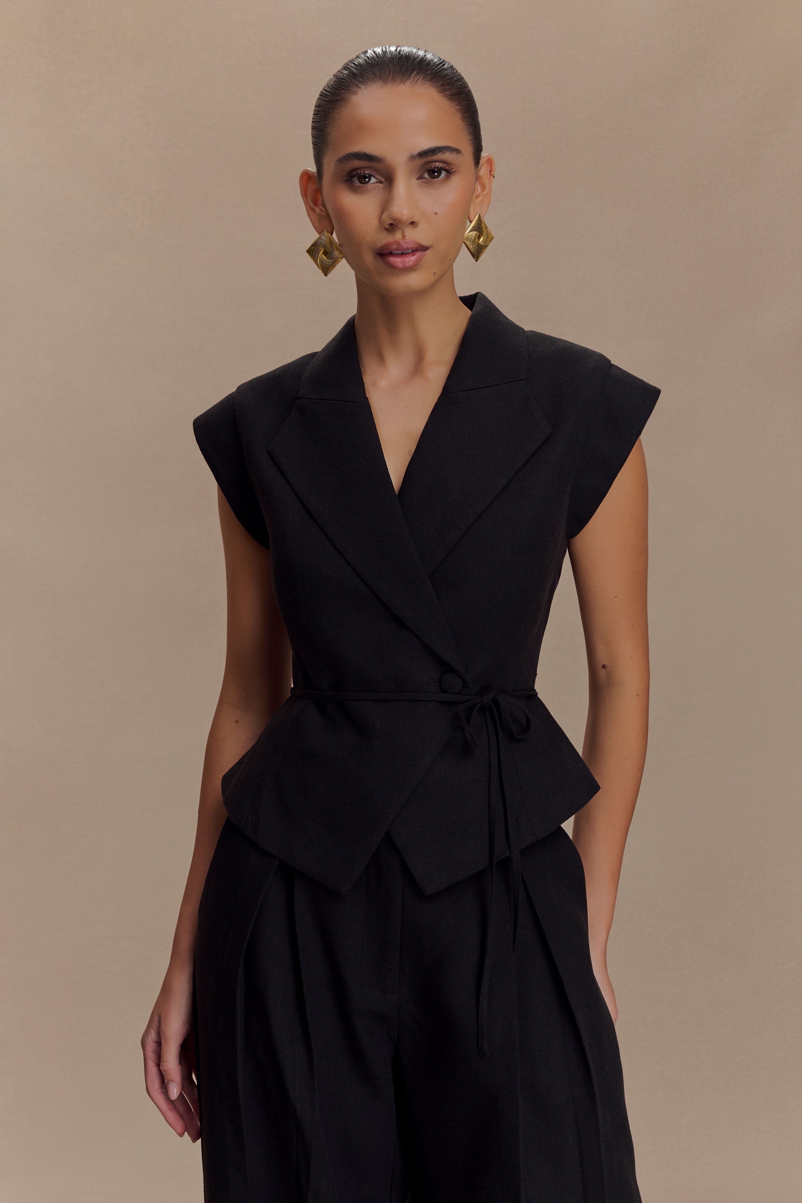 Andina Shortsleeve Linen Top - Black、mySite、solidvoid