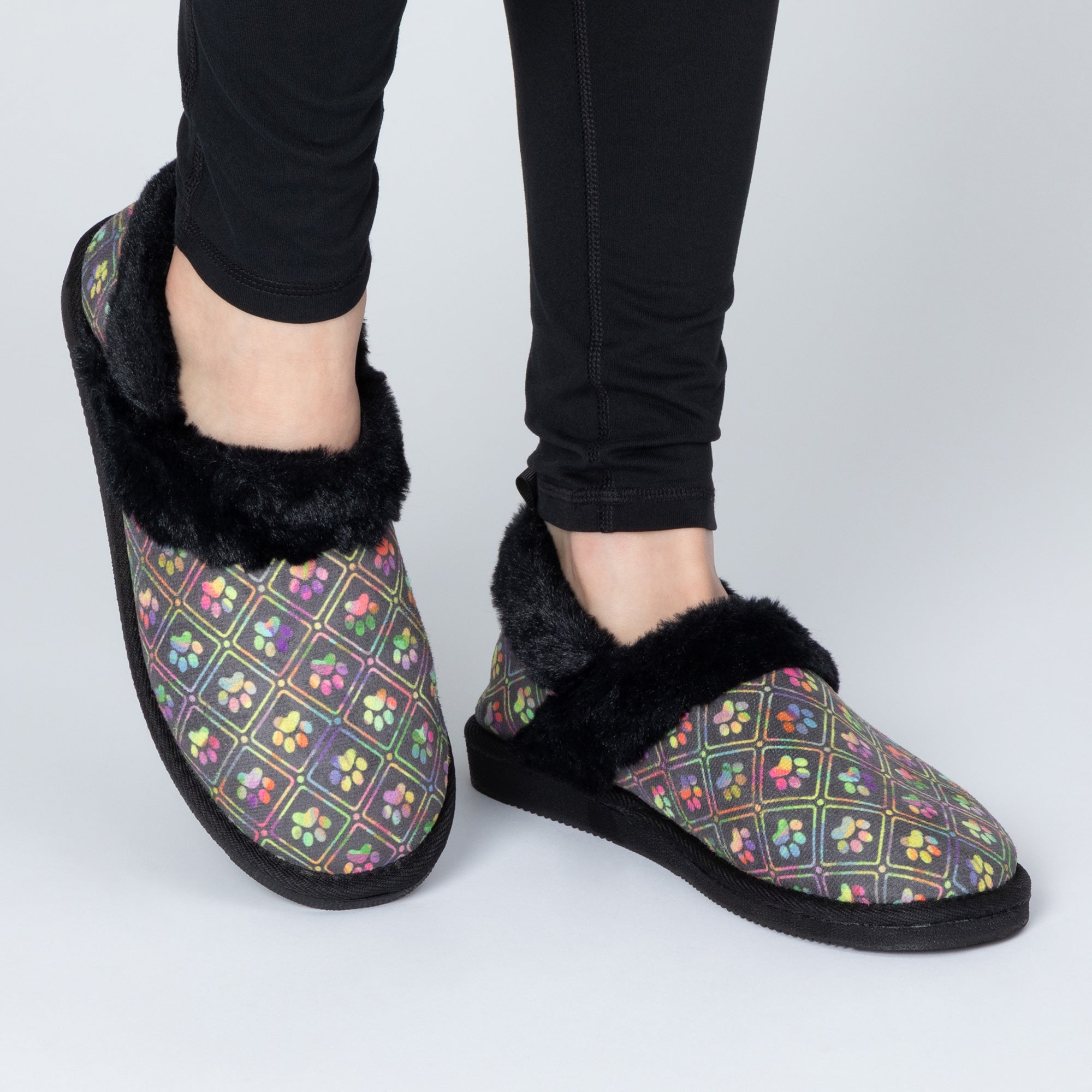 Paw Print Faux Fur Lined Indoor/Outdoor Slippers、mySite、camillekostekn