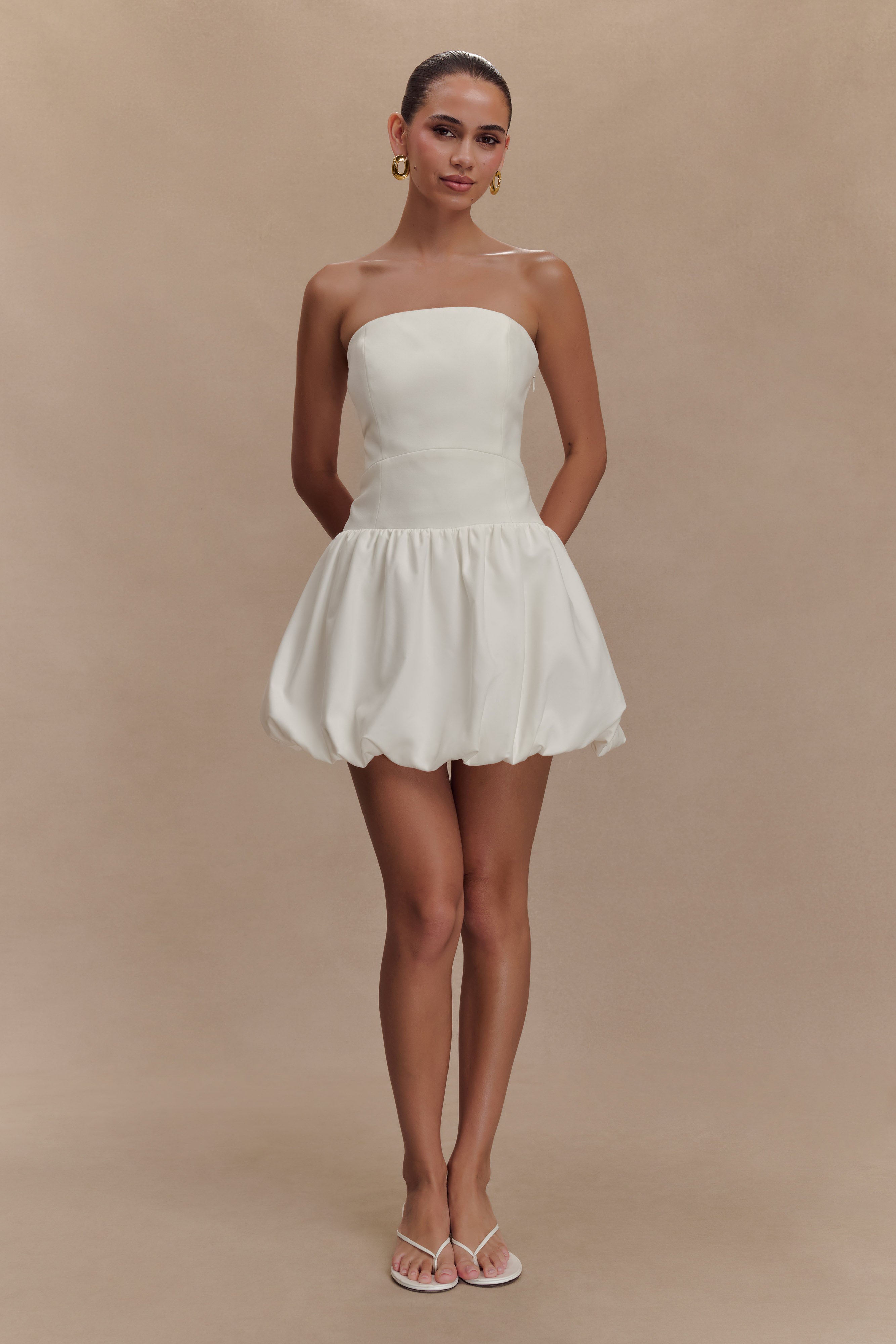 Clementina Strapless Bubble Mini Dress - White、mySite、solidvoid