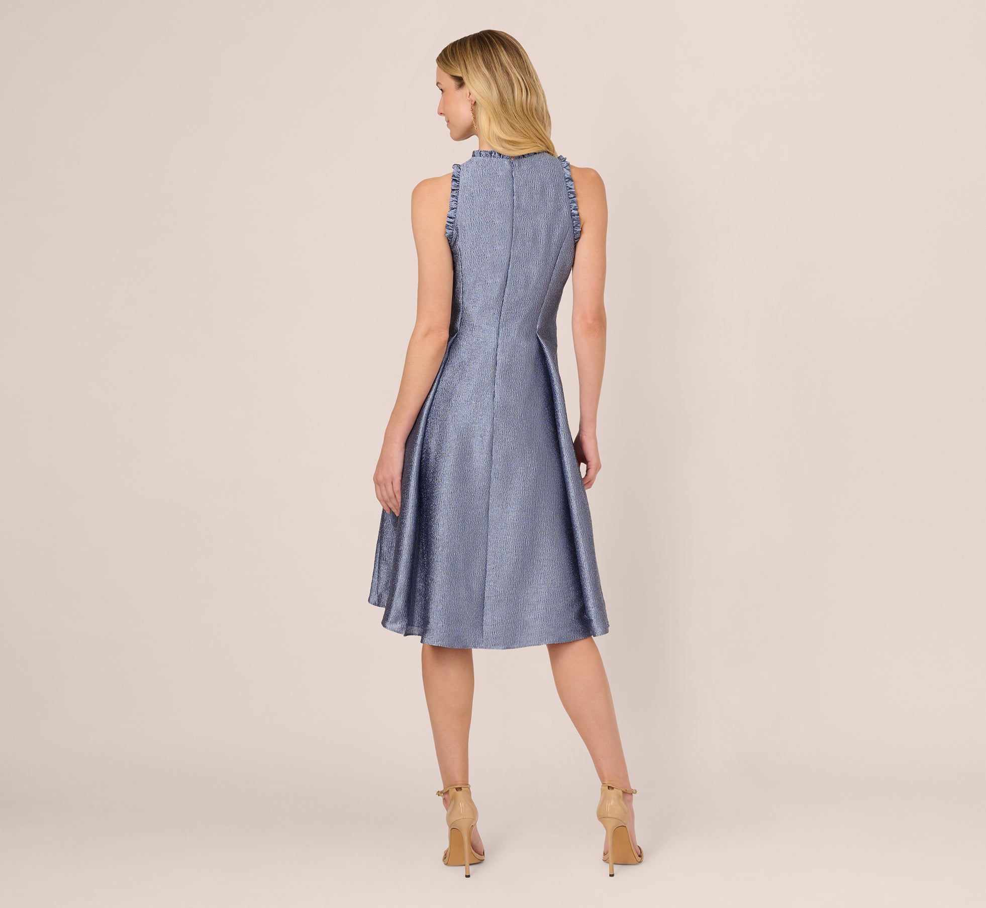 High Low Fit And Flare Crinkle Jacquard Dress In Spring Blue、mySite、solidvoid