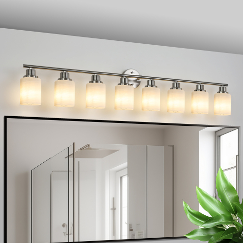 39" Modern 6-Light Vanity Bathroom Mirror Light, Frosted White Glass with Black Iron Frame, Contemporary Wall Sconce for Bedroom, Bathroom, and Dressing Room (No Bulbs)、、eastwooduniform