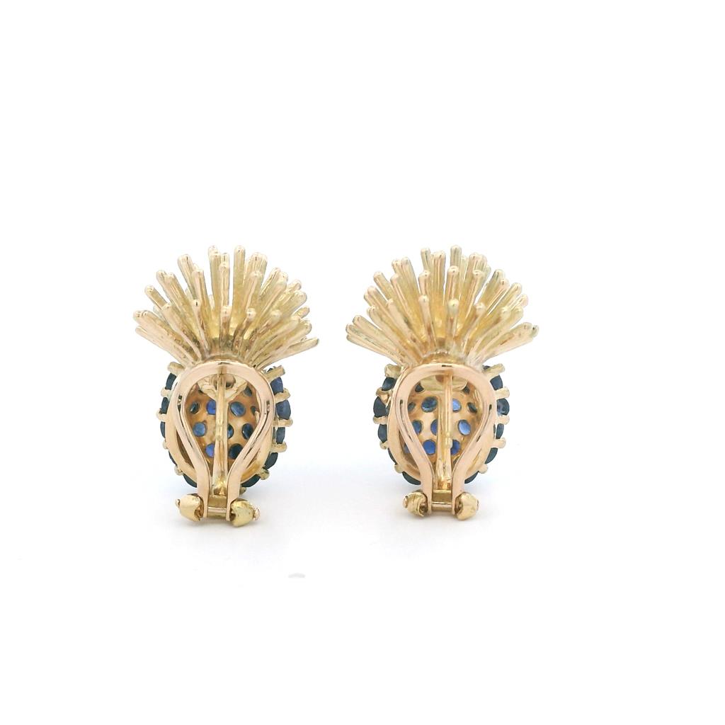 Estate 18K Yellow Gold Blue Sapphire Pineapple Stud Earrings、mySite、botmansion