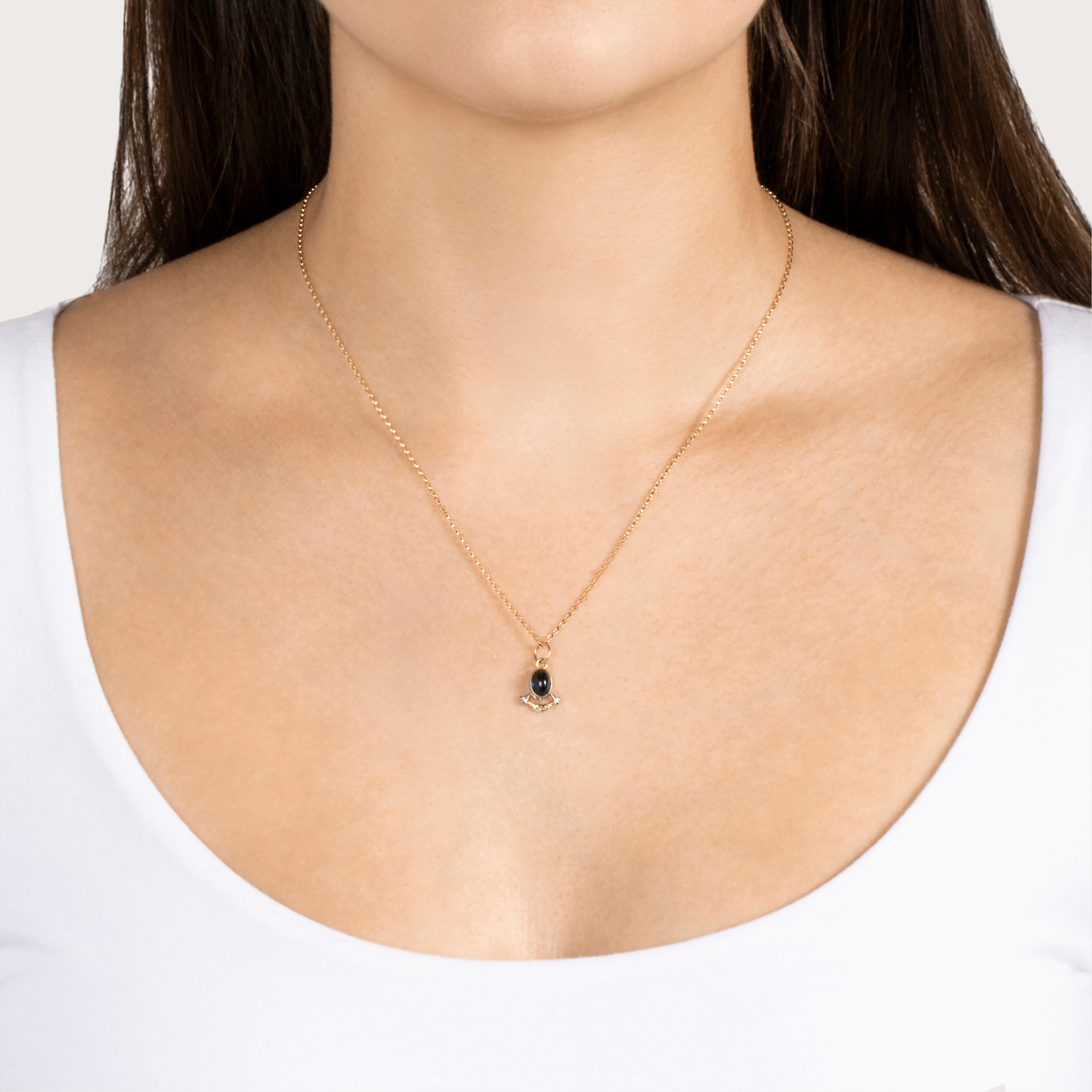 Antique 14k Yellow & White Gold Cabochon Synthetic Sapphire Deco Charm Pendant、mySite、hinf8tx79