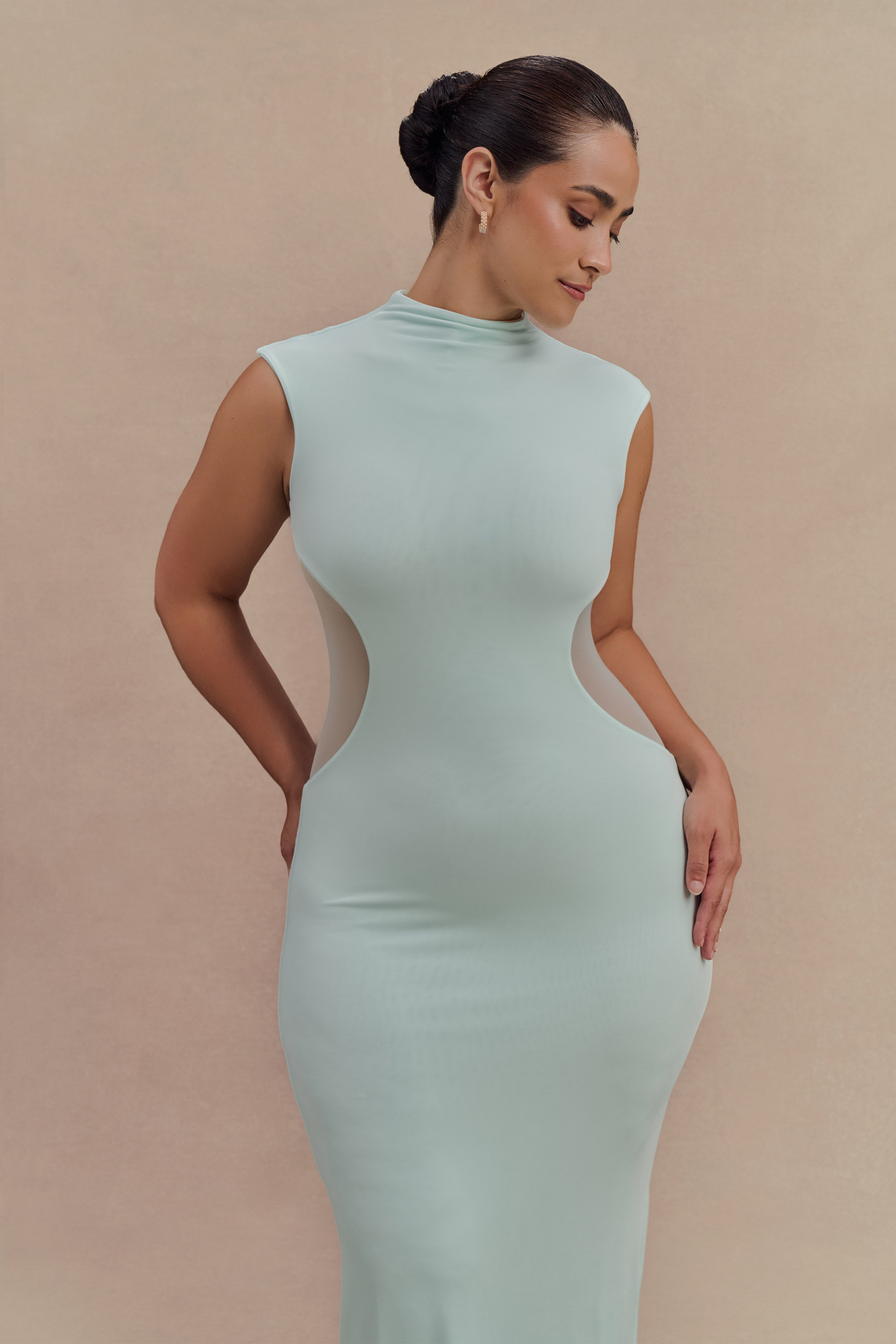 Massie Slinky And Mesh Maxi Dress - Lagoon、mySite、solidvoid