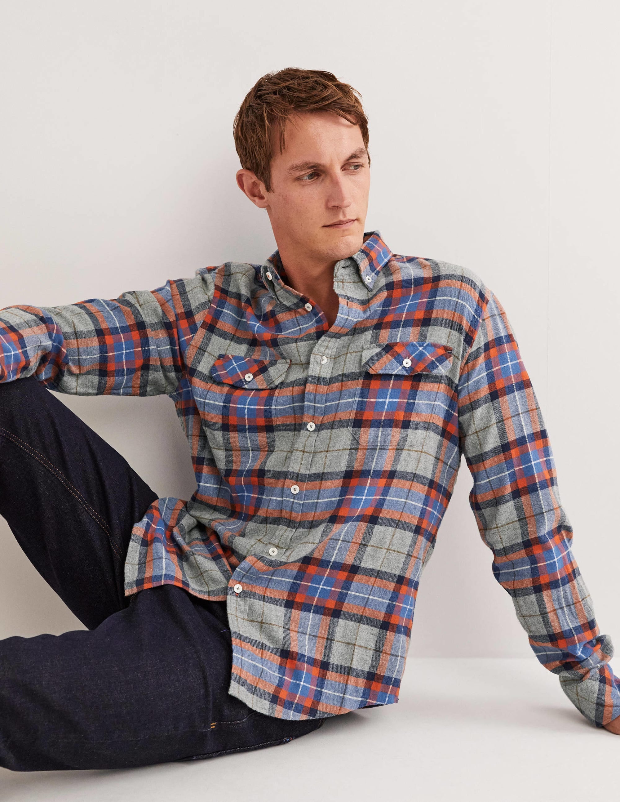  Brushed Flannel Shirt-Grey Marl/Orange Check、mySite、ashleygrahame
