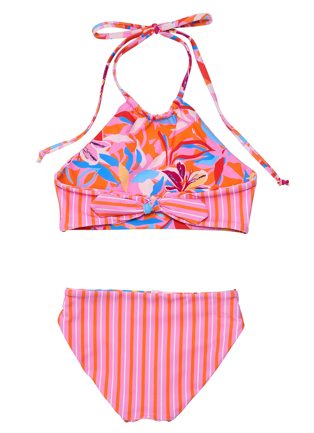 Snapper Rock Girls' Blooming Sunset Reversible Halter Two Piece Bikini Set (Little Kid, Big Kid)、mySite、noshort