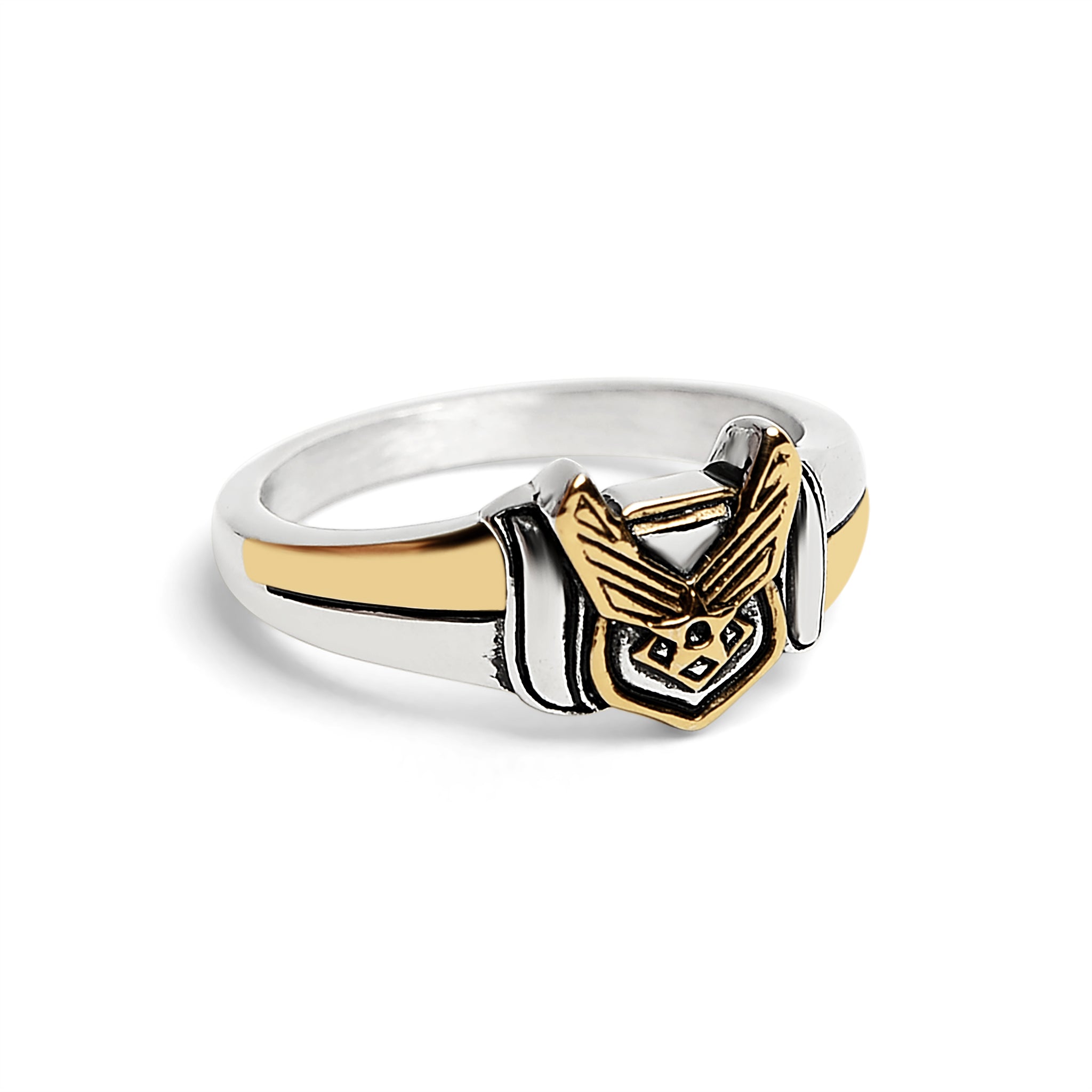 18K Gold PVD Stainless Steel United States Air Force Two Tone Military Women's Ring / MCR6014、mySite、dreamappss
