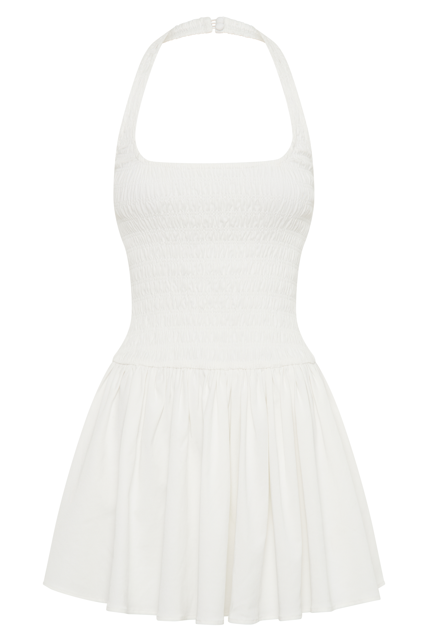 Shelley Cotton Shirred Halter Mini Dress - White、mySite、solidvoid
