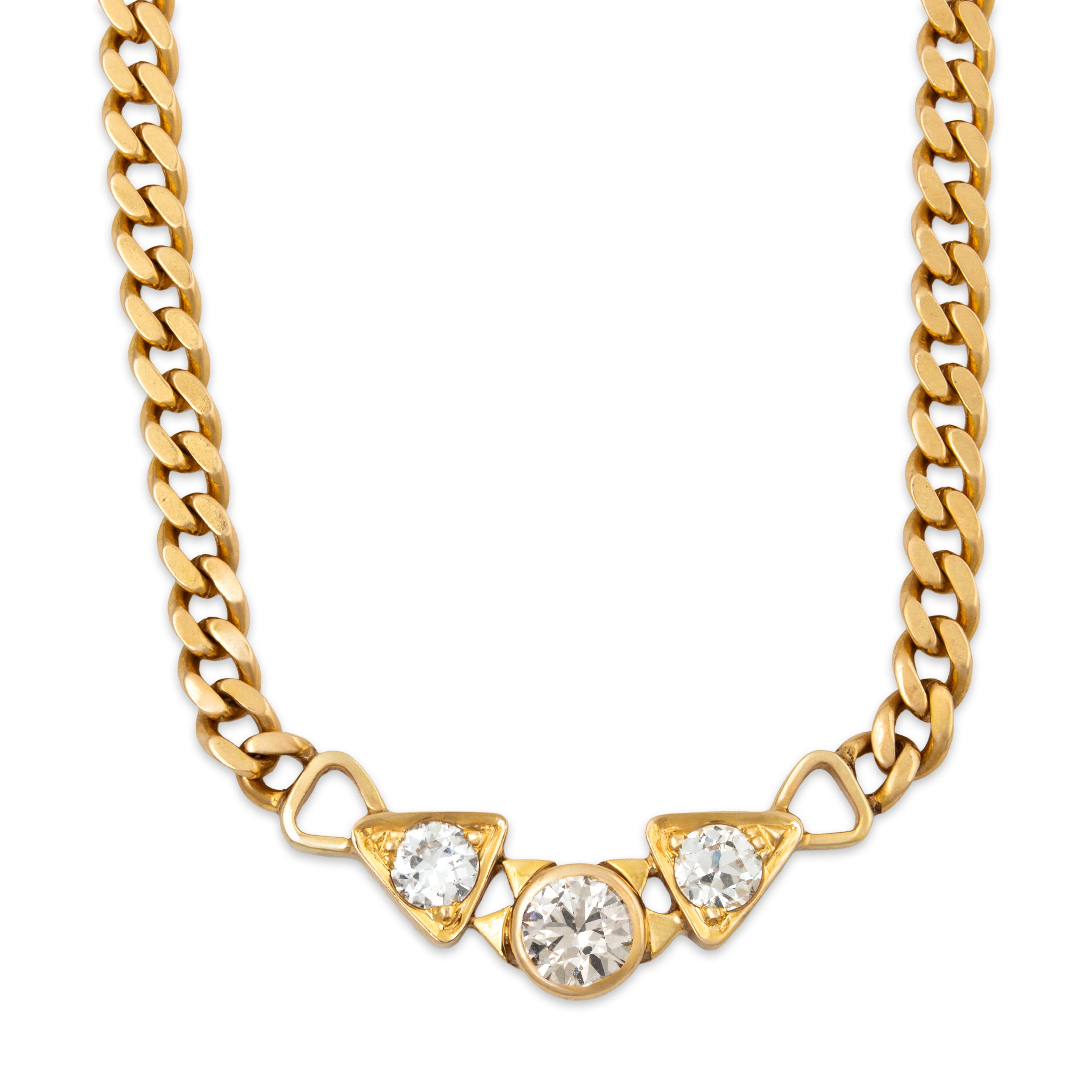 Vintage Italian 14k Yellow Gold 1.1cttw Old Mine Diamond Curb Link Necklace 19、mySite、hinf8tx79