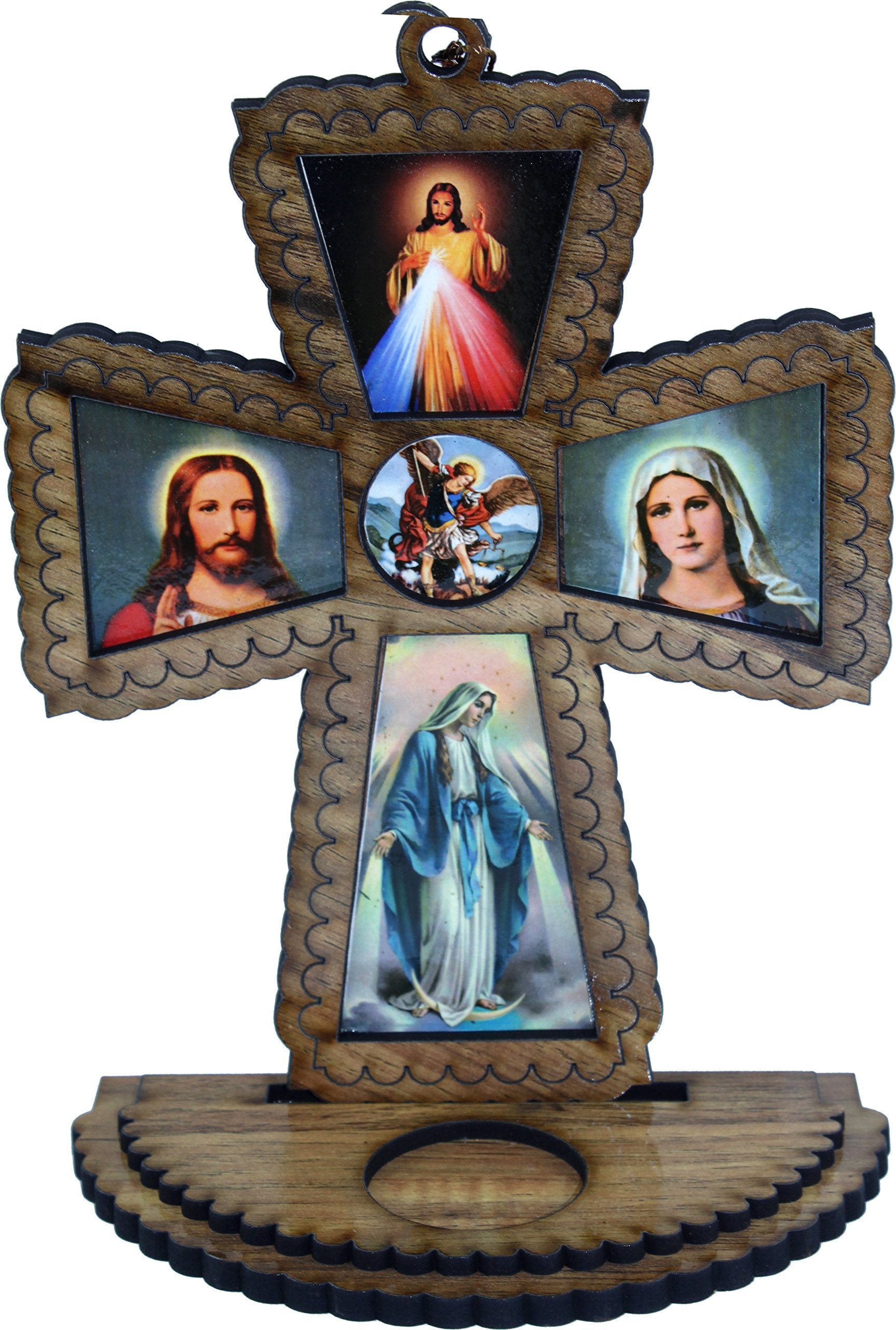  Cross with Candle stand showing holy images or pictures. Can hang or stand on table ( 8 Inches )、mySite、elrpsem3k