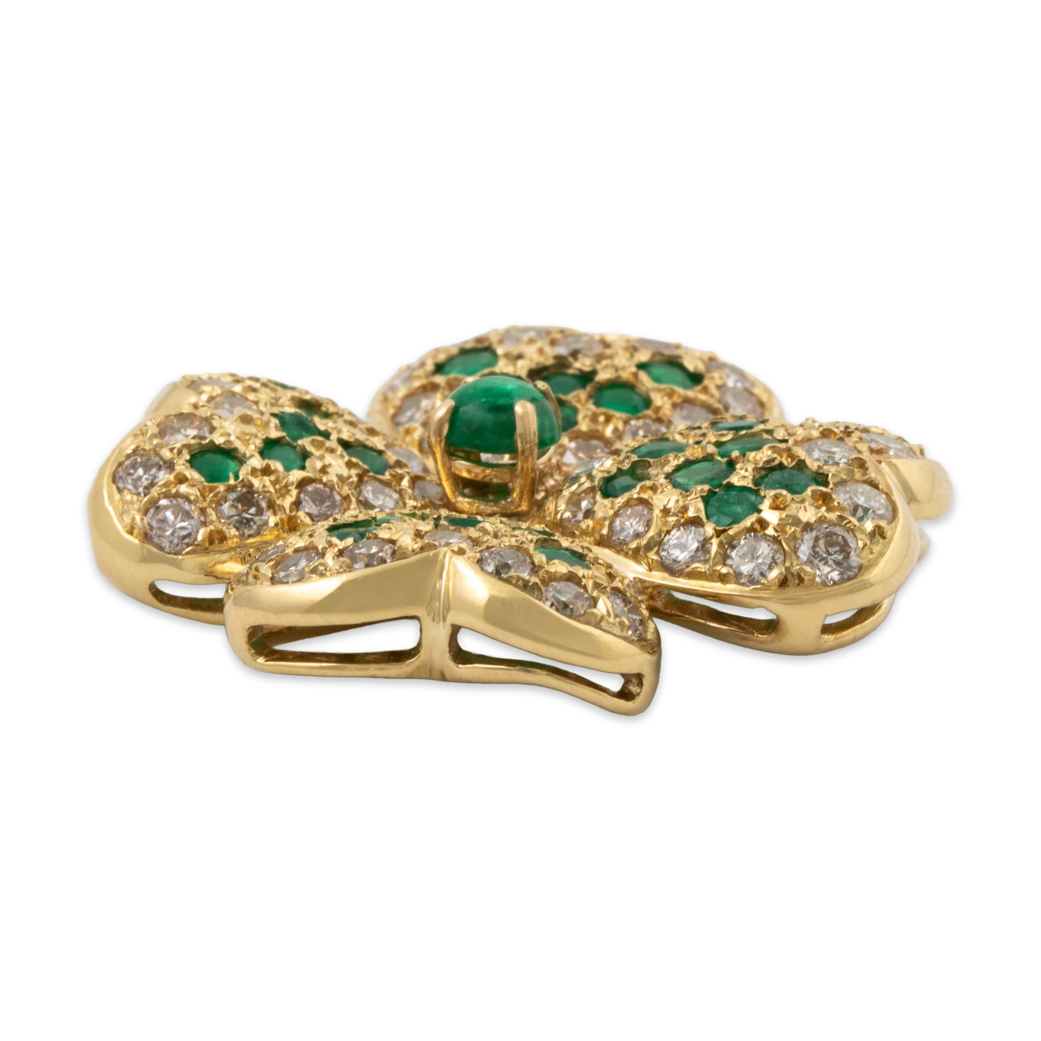 Vintage Large 14k Yellow Gold 1.81cttw Diamond 1.5cttw Emerald Clover Pendant、mySite、hinf8tx79