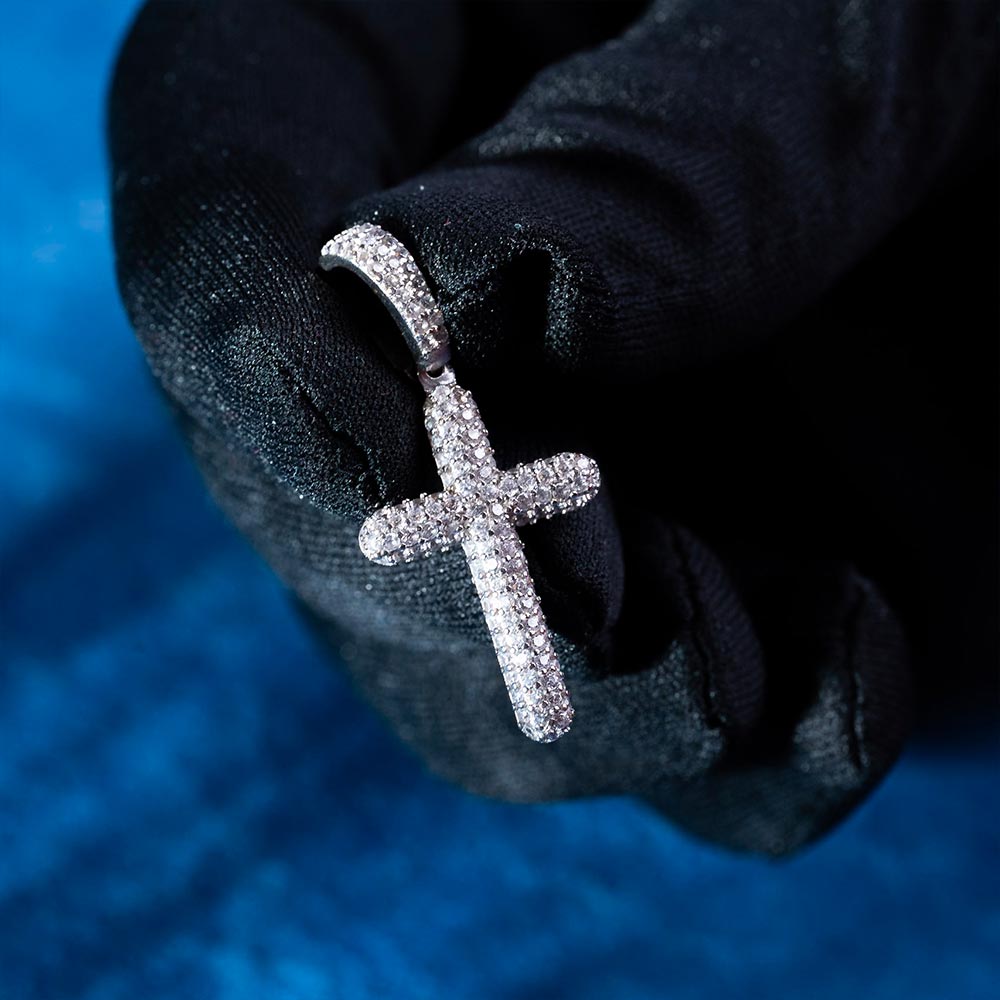 Moissanite 2-Row Cross Pendant 14K Gold、mySite、hinf8tx79