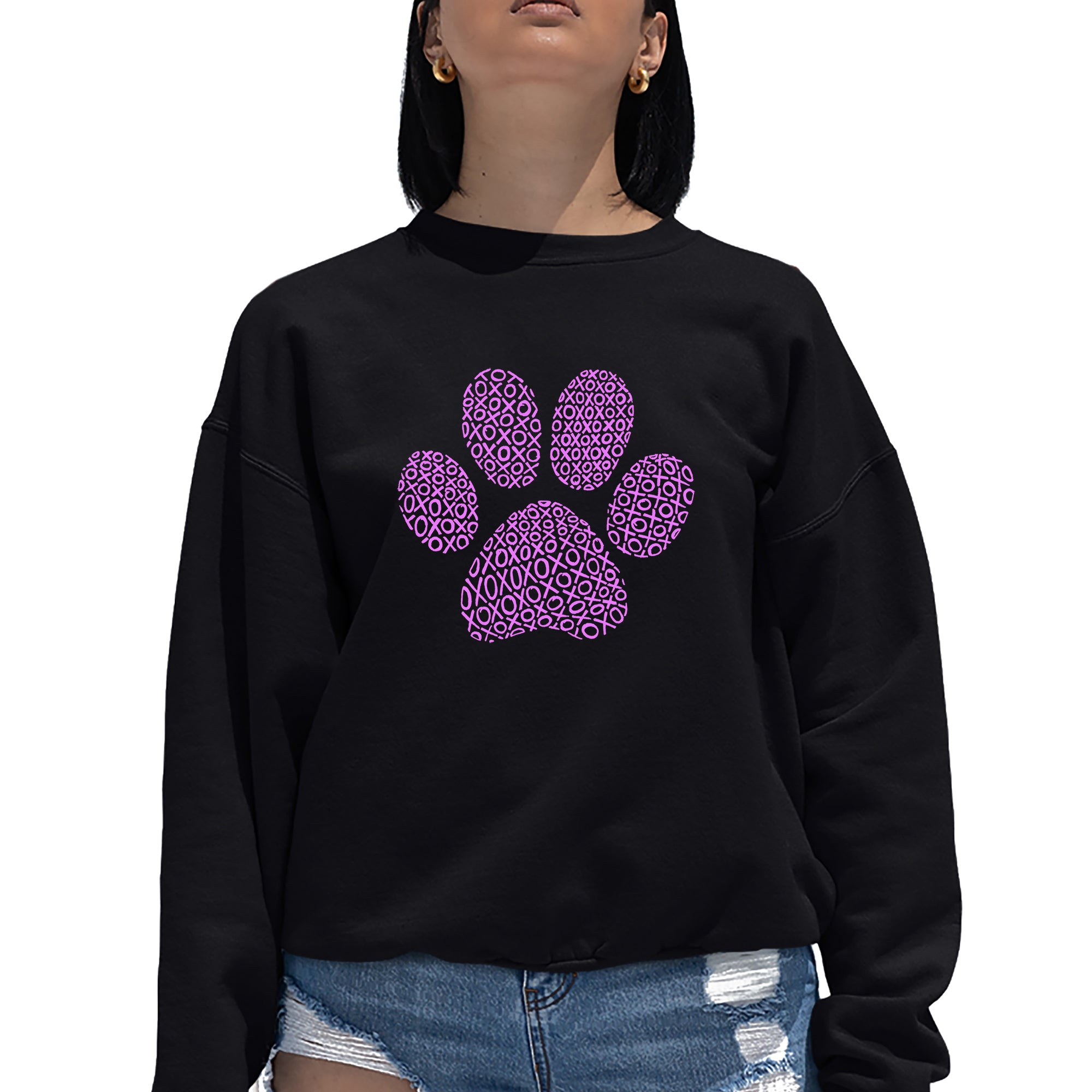 XOXO Dog Paw - Women's Word Art Crewneck Sweatshirt、mySite、camillekostekn
