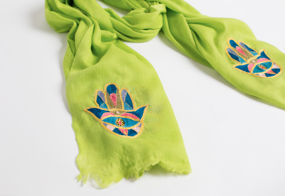 Hamsa Cashmere Scarf - Lime Green、mySite、topwebapps