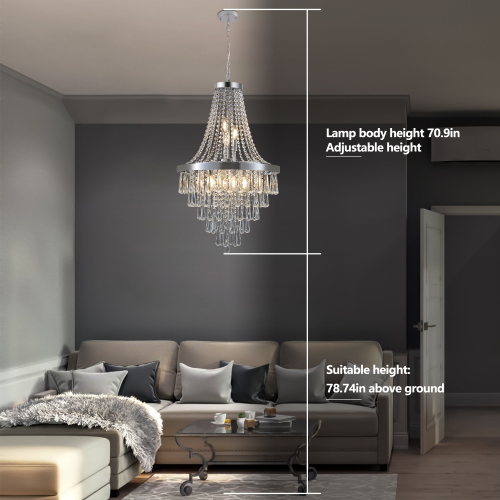 (Same as W1340P143191/L5004-500-C) 20" Chrome Crystal Chandelier with Adjustable Height, Modern Ceiling Light Fixture for Living Room, Dining Room, Staircase, 11-Light E12 Bulb Base (No Bulbs)、、eastwooduniform