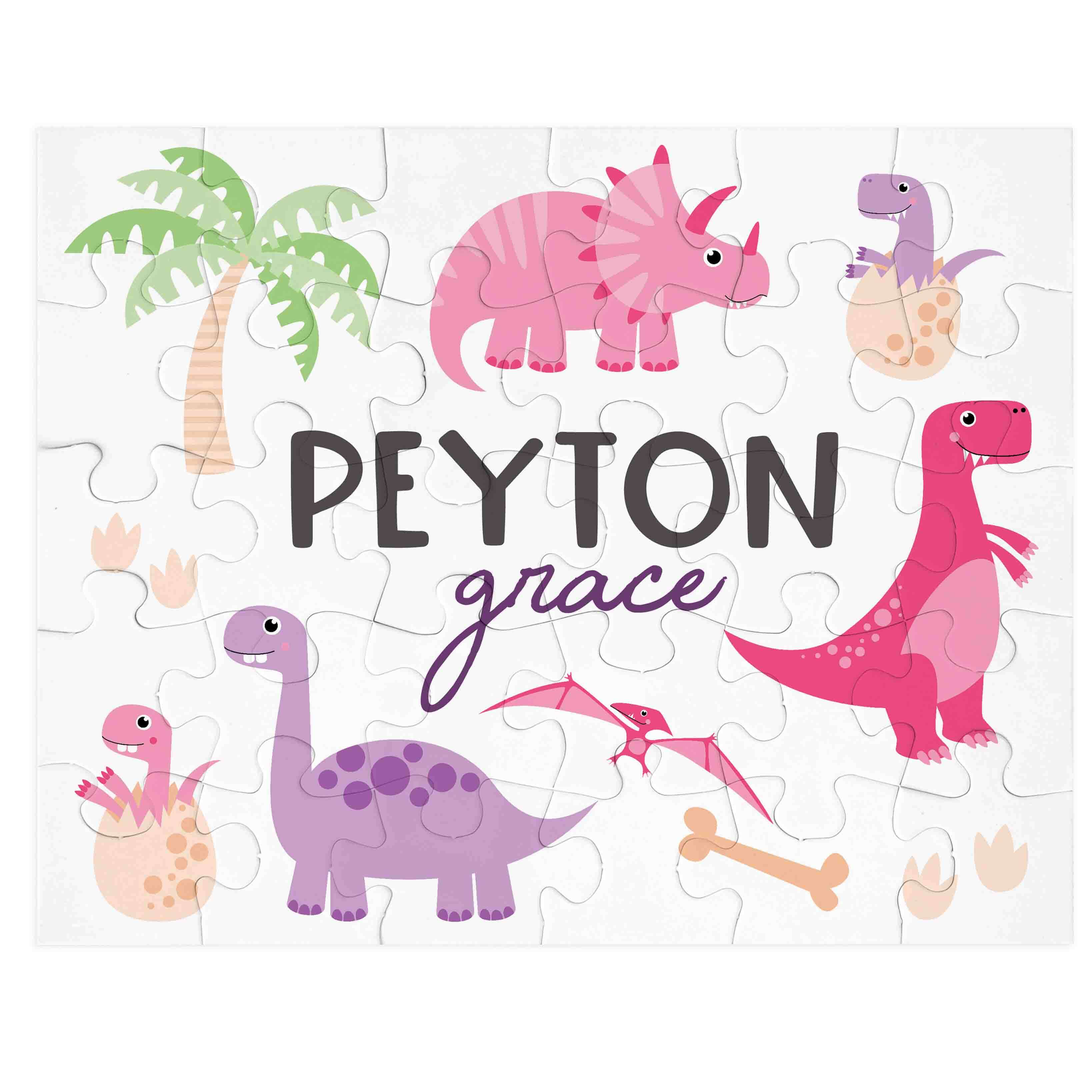  Kids Personalized 30 Piece Puzzle | Pink Happy Dinos、mySite、layawaytickets