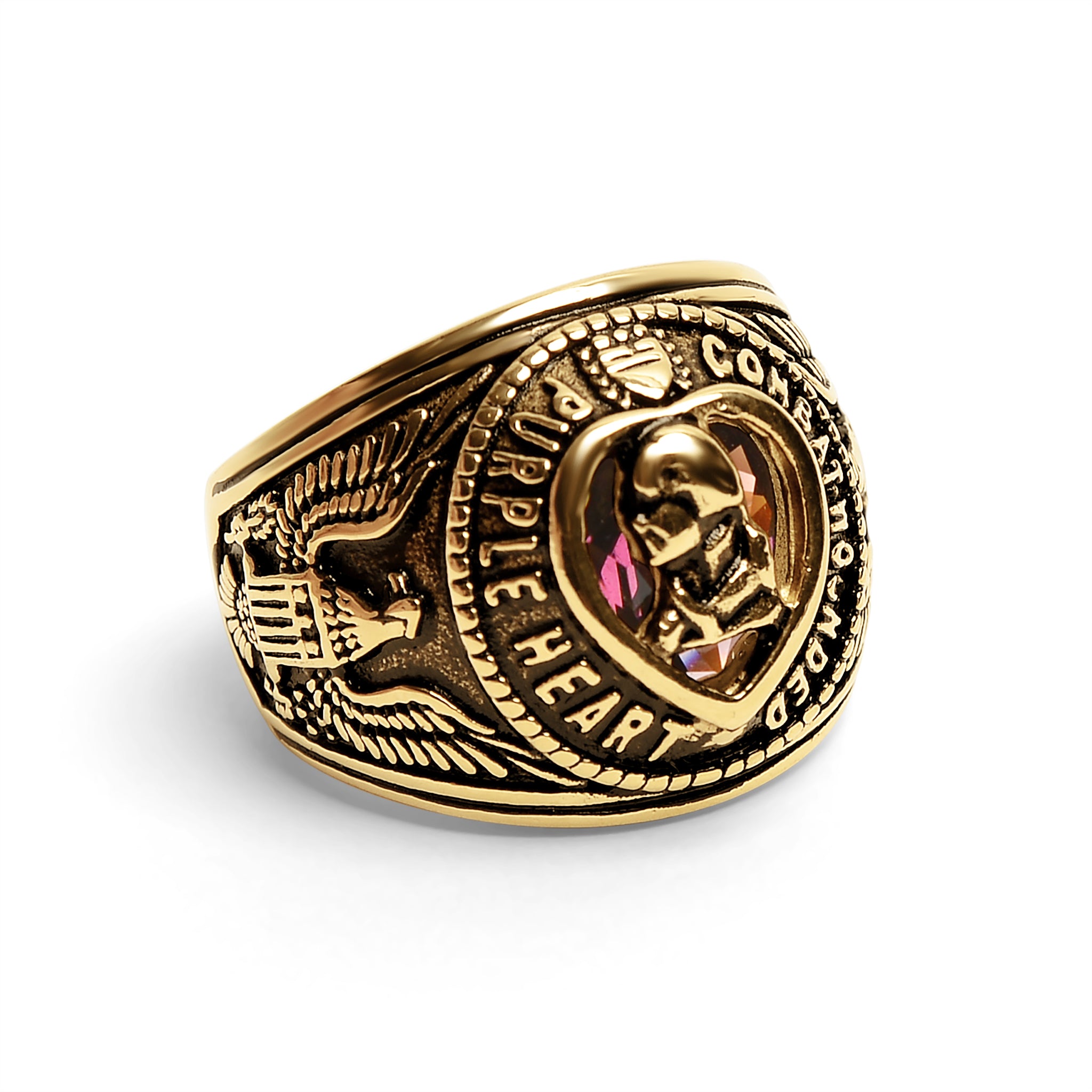 18K Gold PVD Stainless Steel Military Purple Heart Men's Ring / MCR6009、mySite、dreamappss