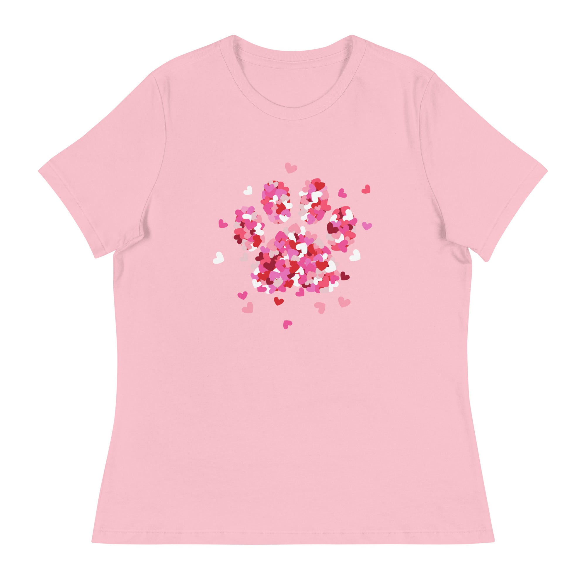 Pink Paw Print of Hearts Women's Relaxed T-Shirt、mySite、camillekostekn