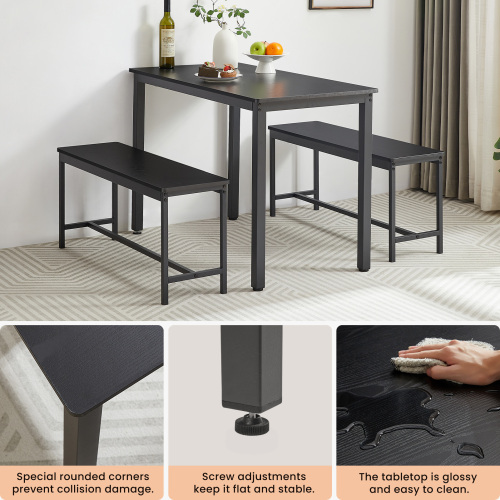 Dining Table Set, Bar Table with 2 Dining Benches, Kitchen Table Counter with Chairs, Industrial for Kitchen Breakfast Table, Living Room, Party Room, Grey and Black,43.3″L x 23.6″W x 29.9″H、、casual