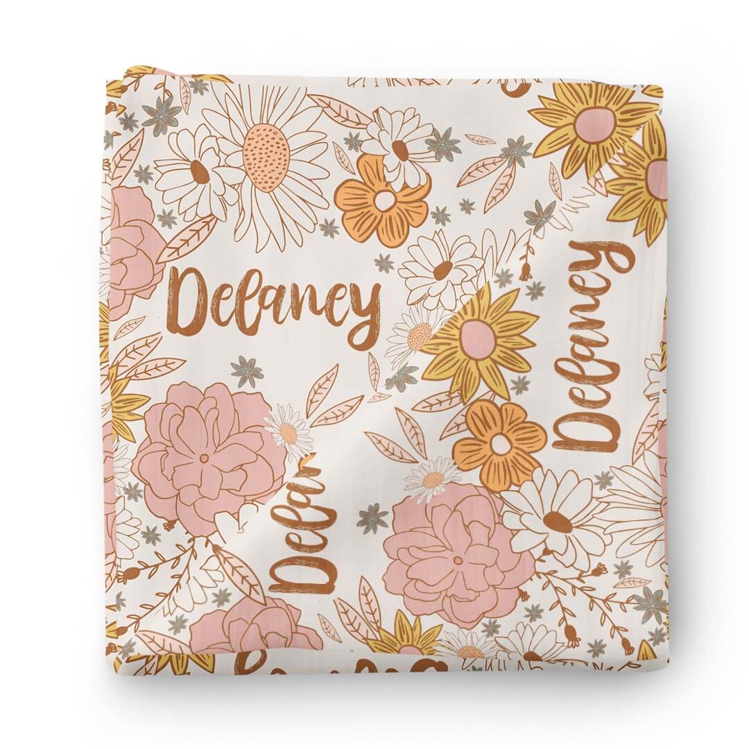  Boho Floral Personalized Baby Name Swaddle Blanket、mySite、layawaytickets