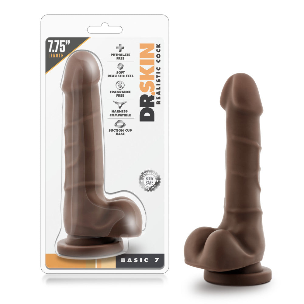 Dr. Skin By Blush® | Realistic Cock Realistic Chocolate 7.75-Inch Long Dildo With Balls & Suction Cup Base、mySite、bottomscart