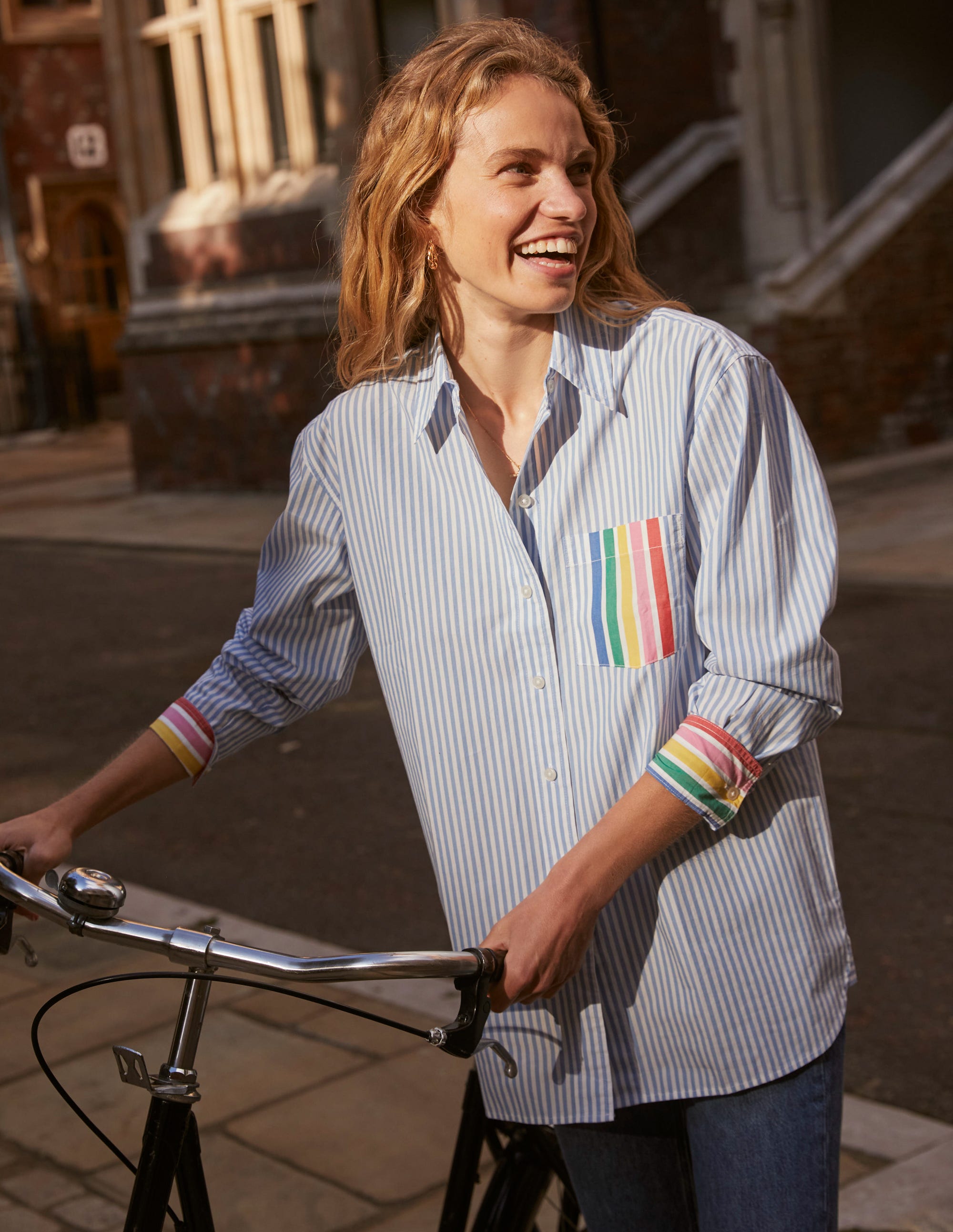  Sadie Relaxed Cotton Shirt-Rainbow Stripe Placement、mySite、ashleygrahame
