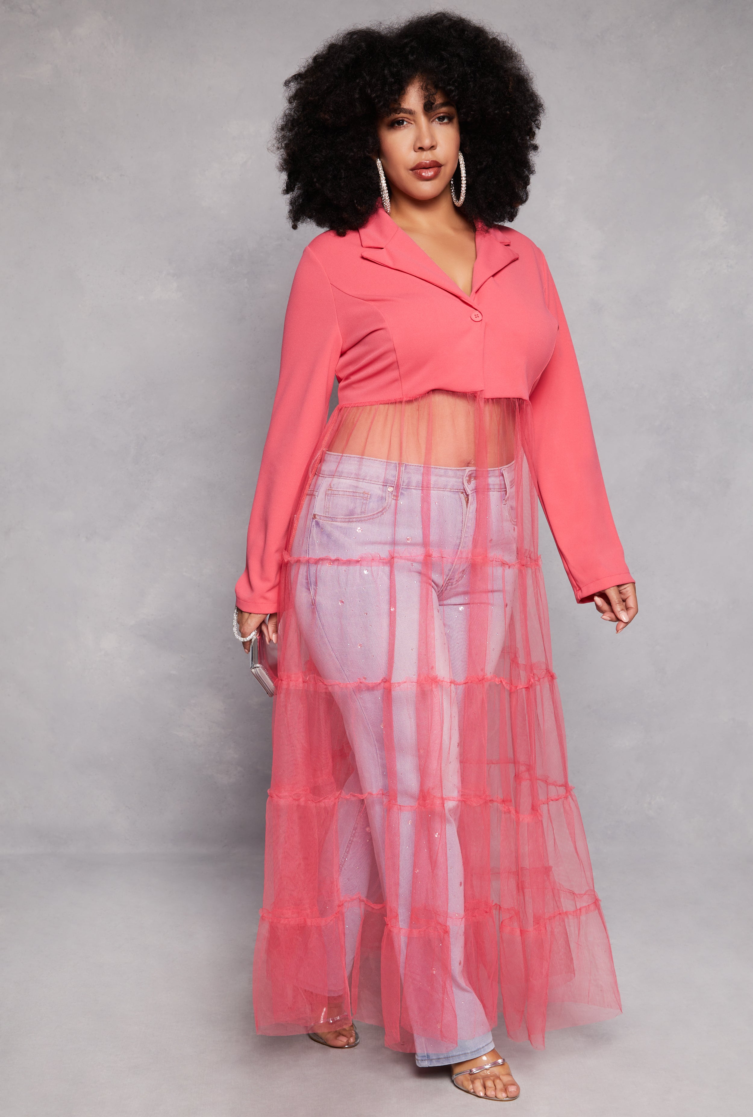 Plus Size Tiered Tulle Hem Blazer、mySite、camillekostekn