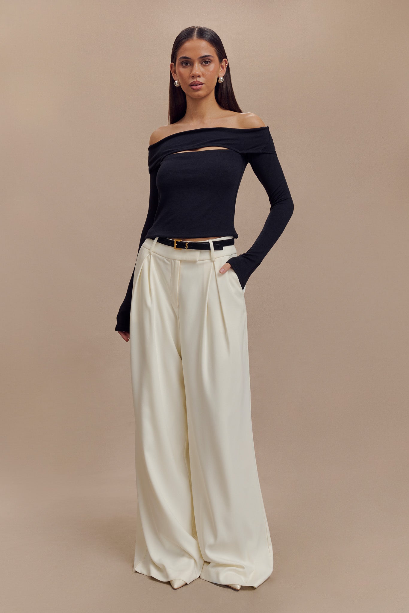 Briah Cut Out Modal Long Sleeve Top - Black、mySite、solidvoid