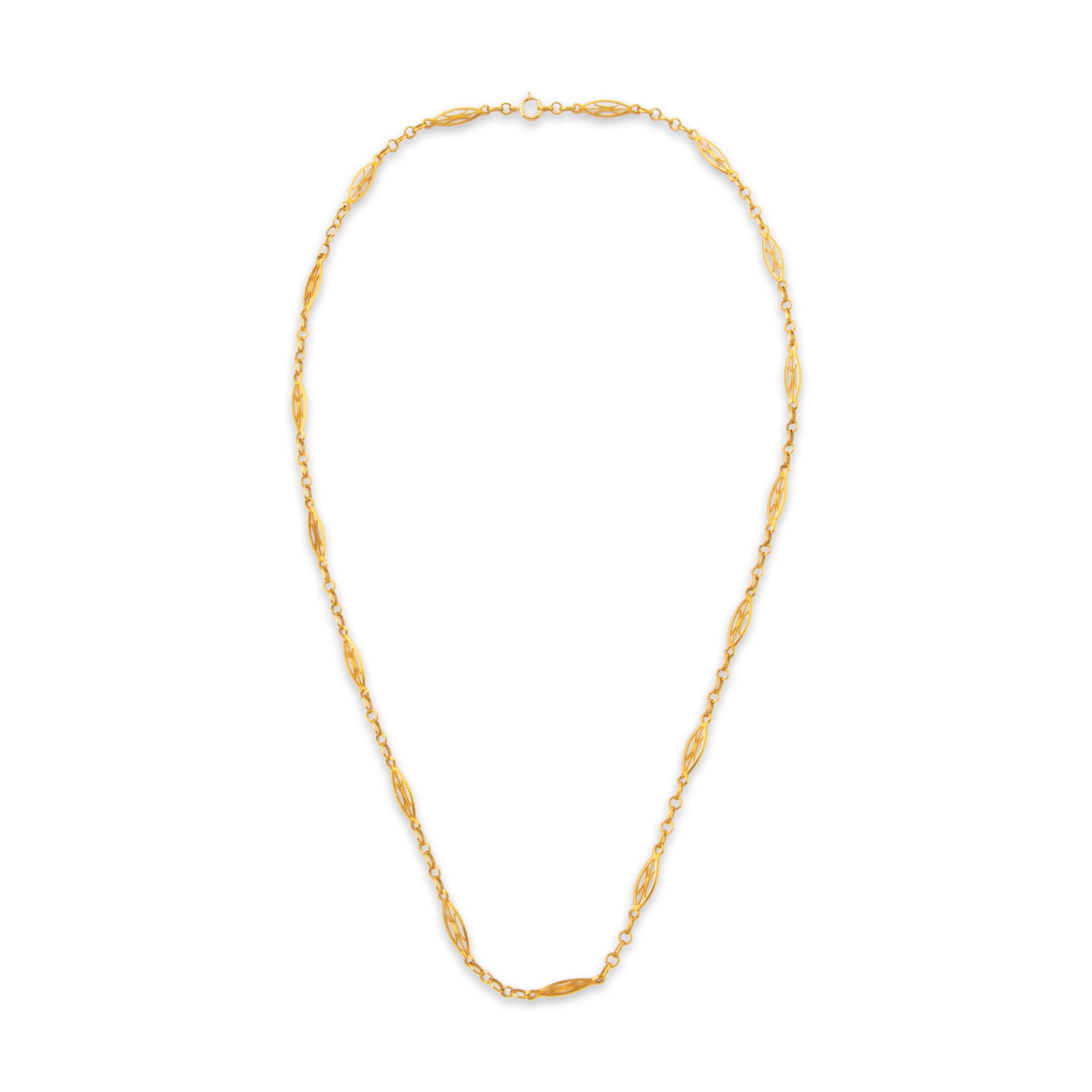 Antique French 18k Yellow Gold Wonderful Filigree Chain Necklace 20.75、mySite、hinf8tx79