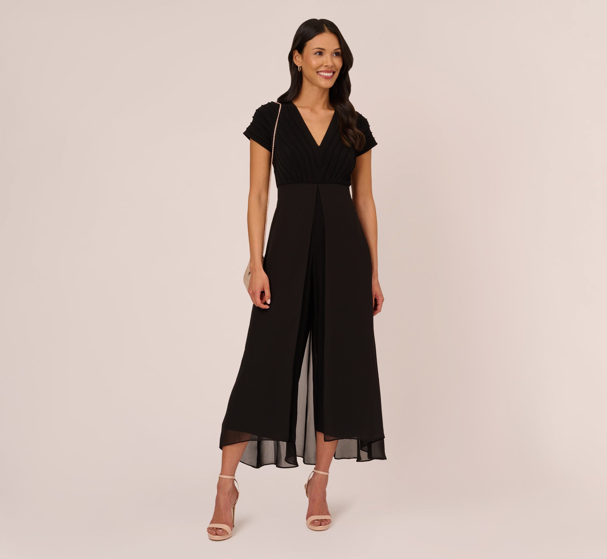 Cropped Jumpsuit With Pintuck Bodice In Black、mySite、solidvoid