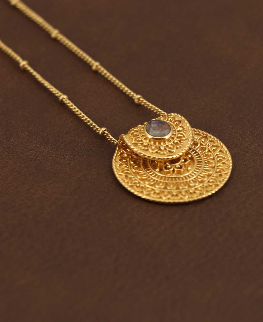 Inspirational Gold Plated Mandala Necklace with Labradorite Gemstone、mySite、topwebapps