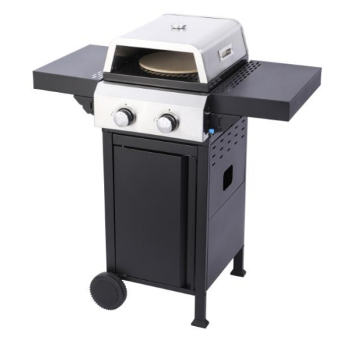 2-Burner Propane Gas BBQ Grill, Pizza Box, 24600BTU Output With Wire Enamel Cooking Grids For Outdoor Barbecue, Foldable Side Table, Hanging Basket, Stainless Steel、、eastwooduniform