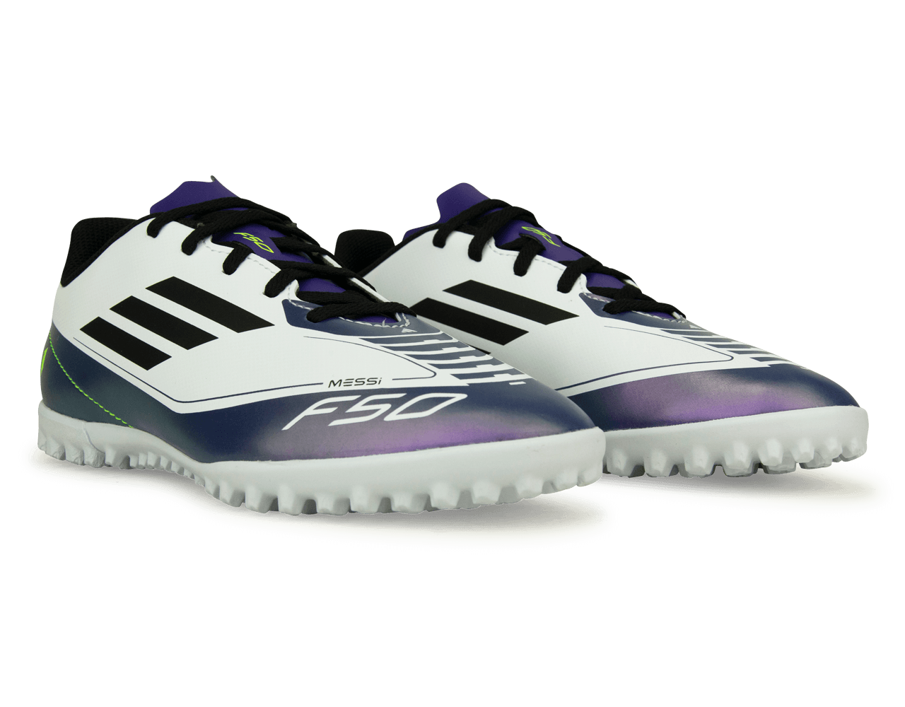 adidas Kids F50 Club Messi TF White/Black/Purple、mySite、noshort