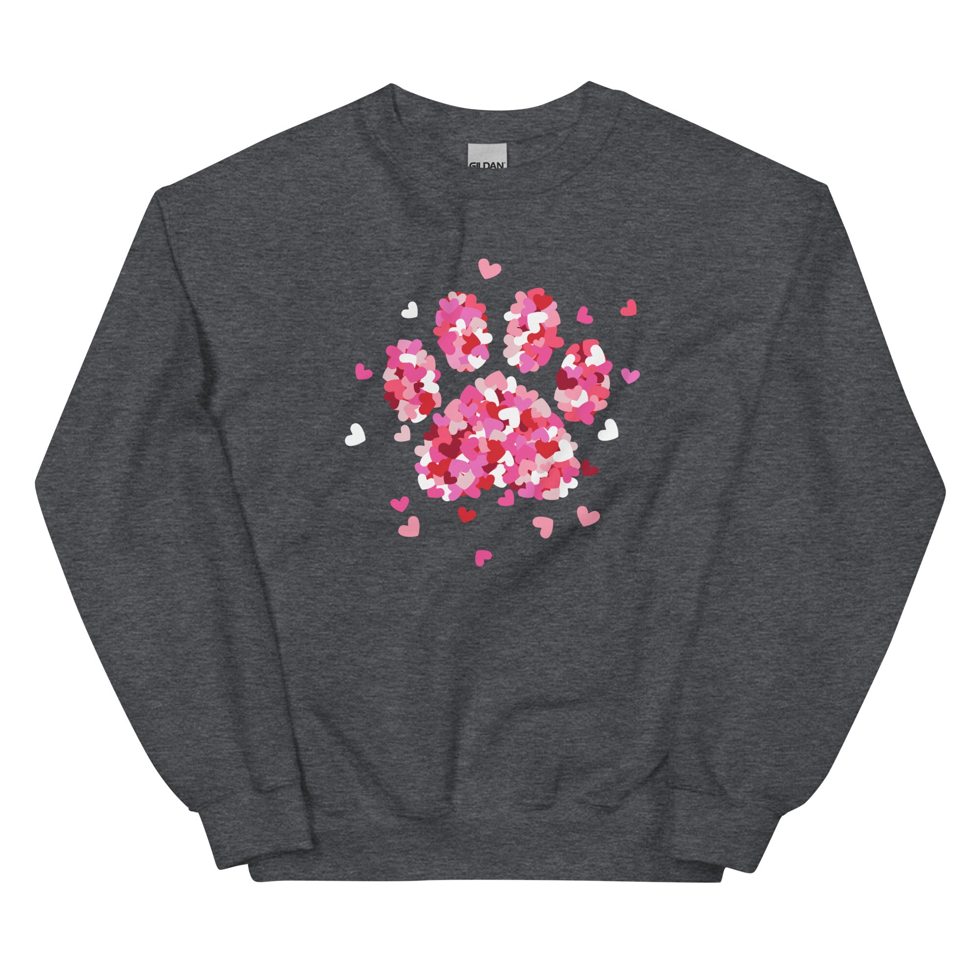 Pink Paw Print of Hearts Crewneck Sweatshirt、mySite、camillekostekn