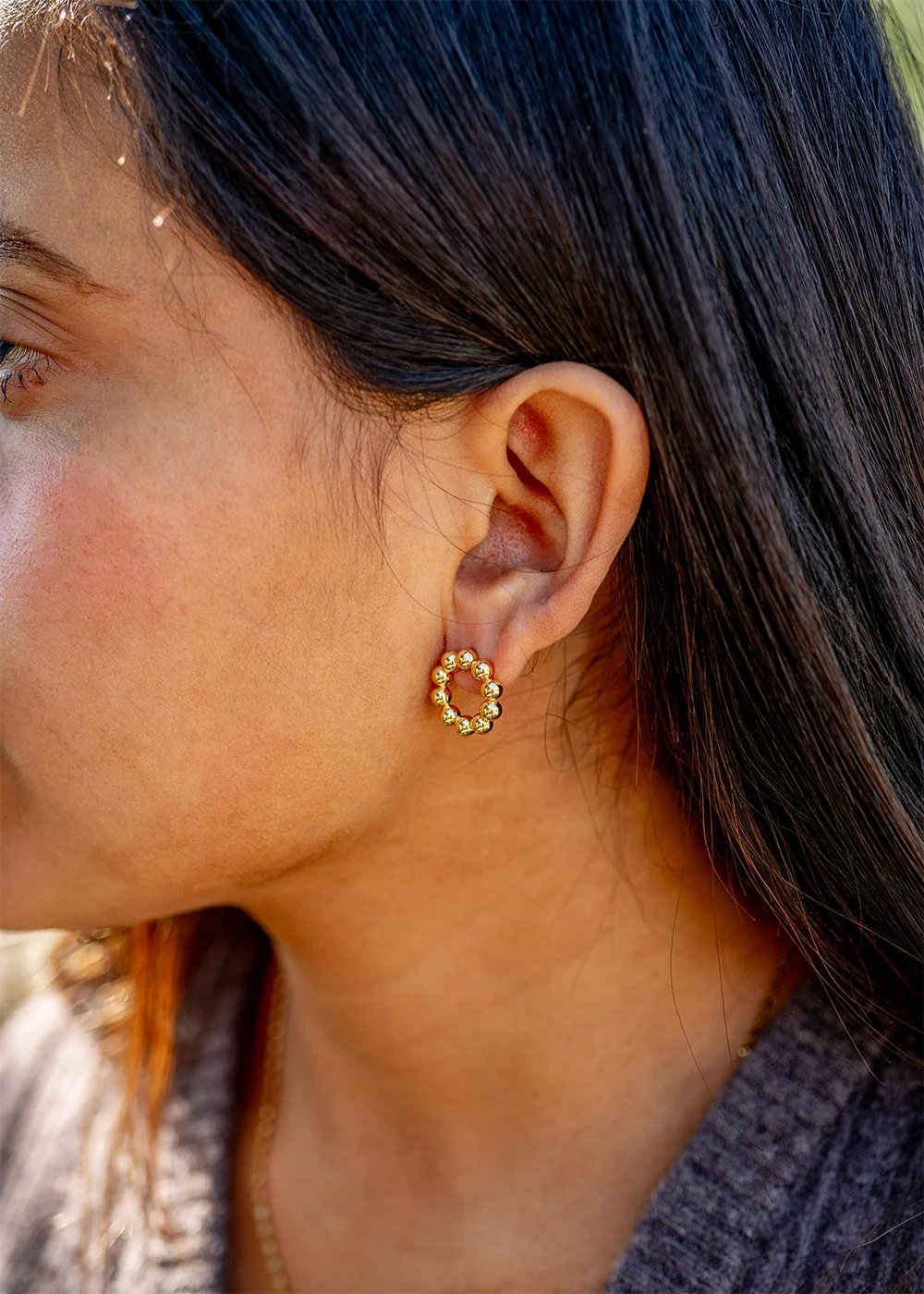 18K Gold PVD Stainless Steel Circle Ball Stud Earrings / ERJ0067、mySite、dreamappss