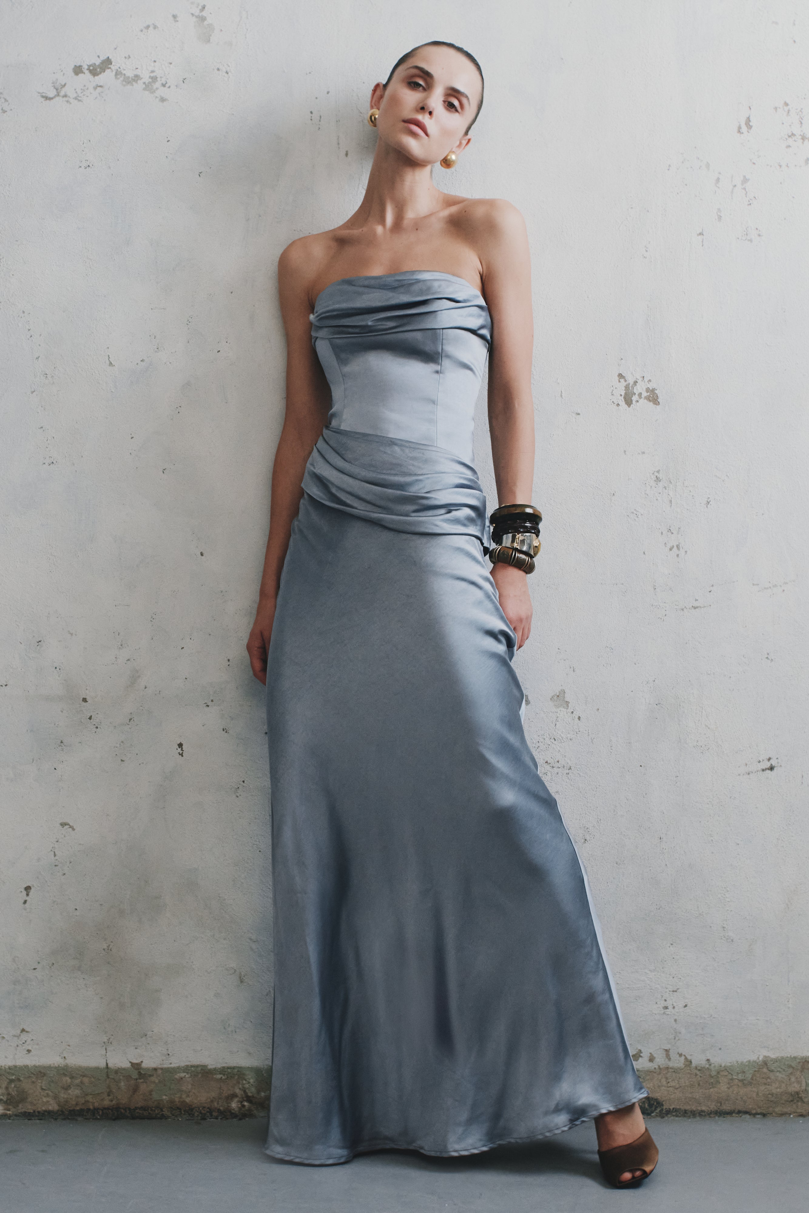 Jasmine Strapless Satin Maxi Dress - Frosted Blue、mySite、solidvoid